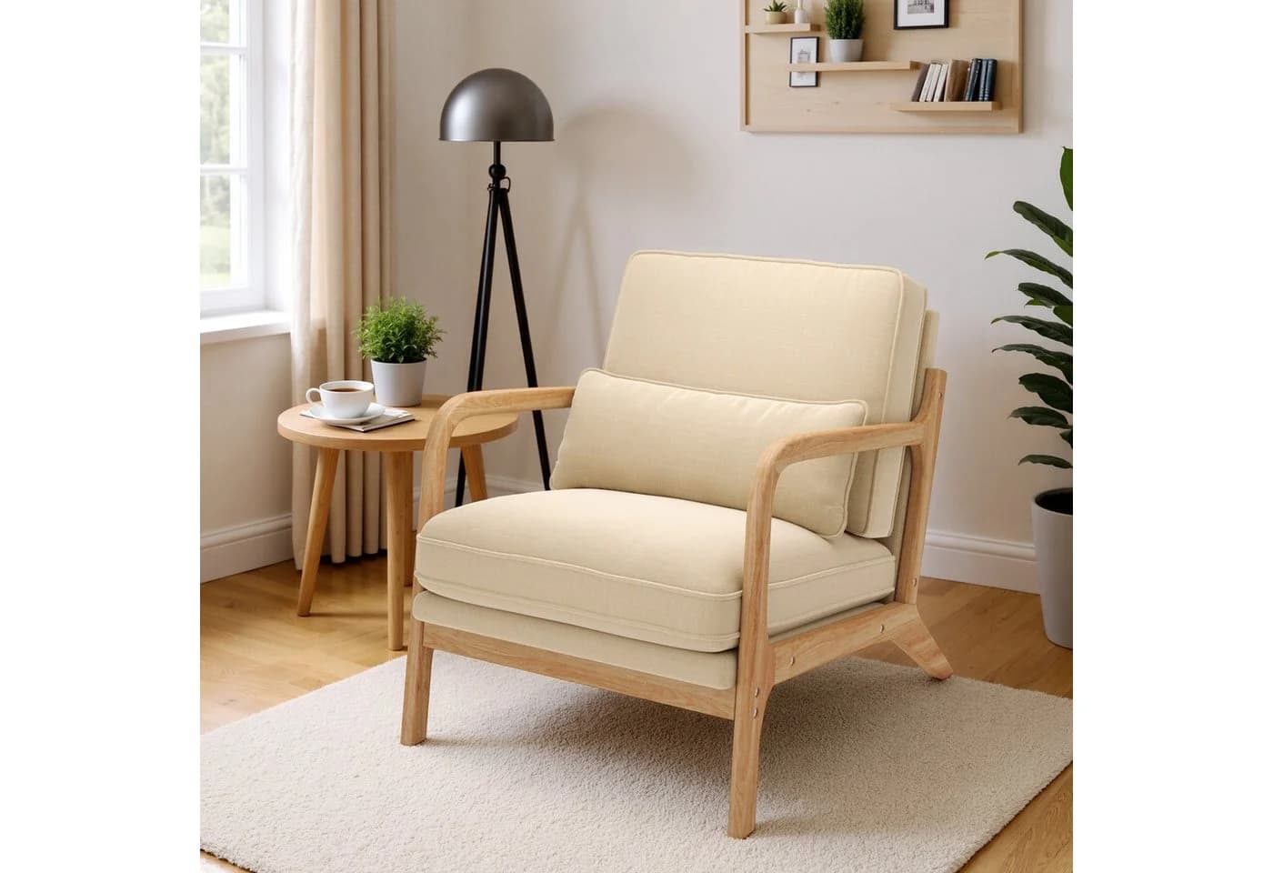 Bealife Relaxsessel Beige/Grau mit Armlehne und Kissen - Bild 2