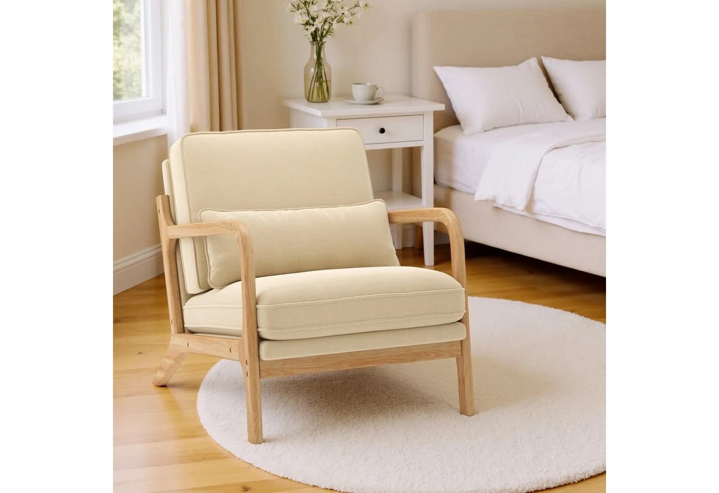 Bealife Relaxsessel Beige/Grau mit Armlehne und Kissen - Bild 3