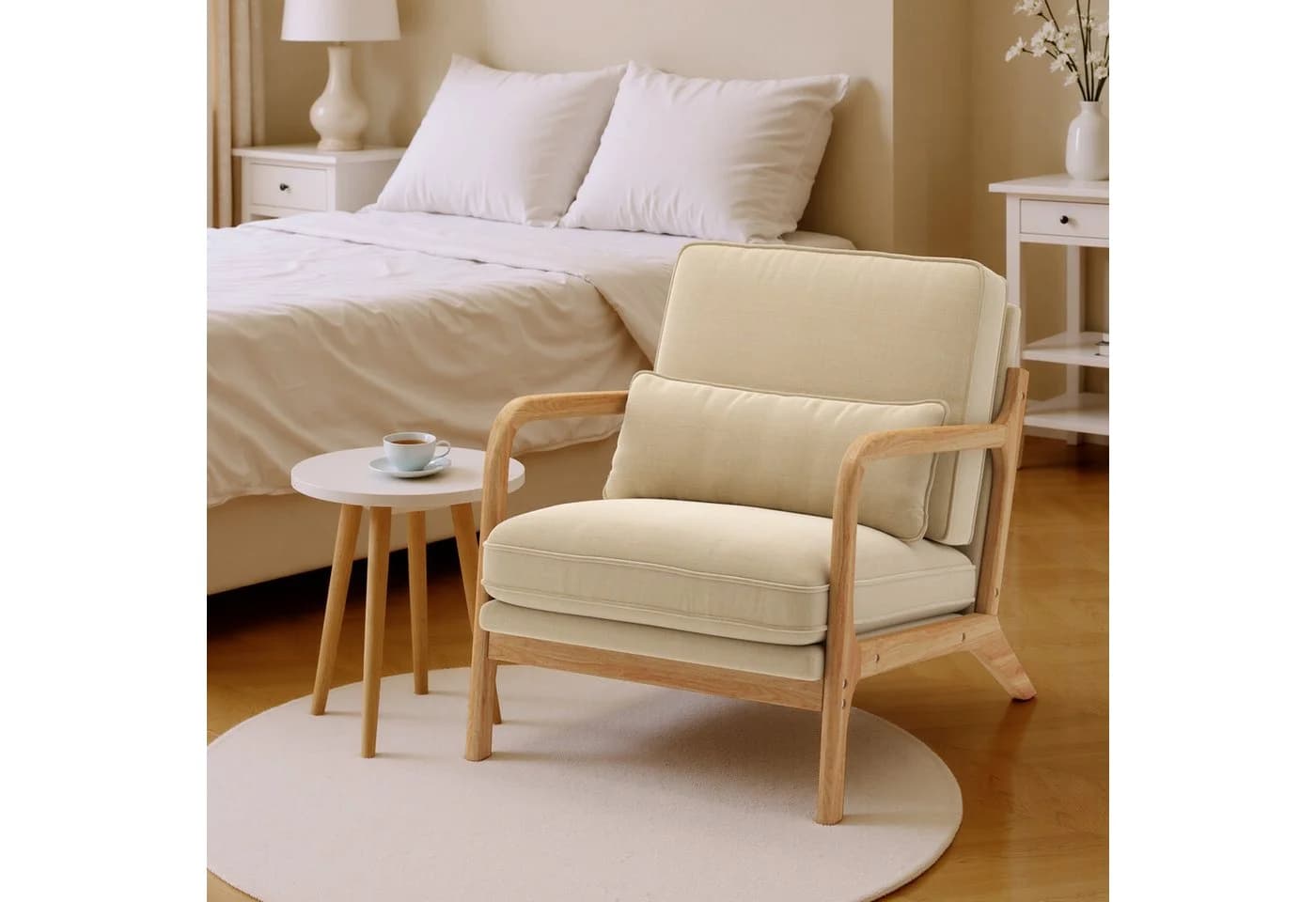 Bealife Relaxsessel Beige/Grau mit Armlehne und Kissen - Bild 4