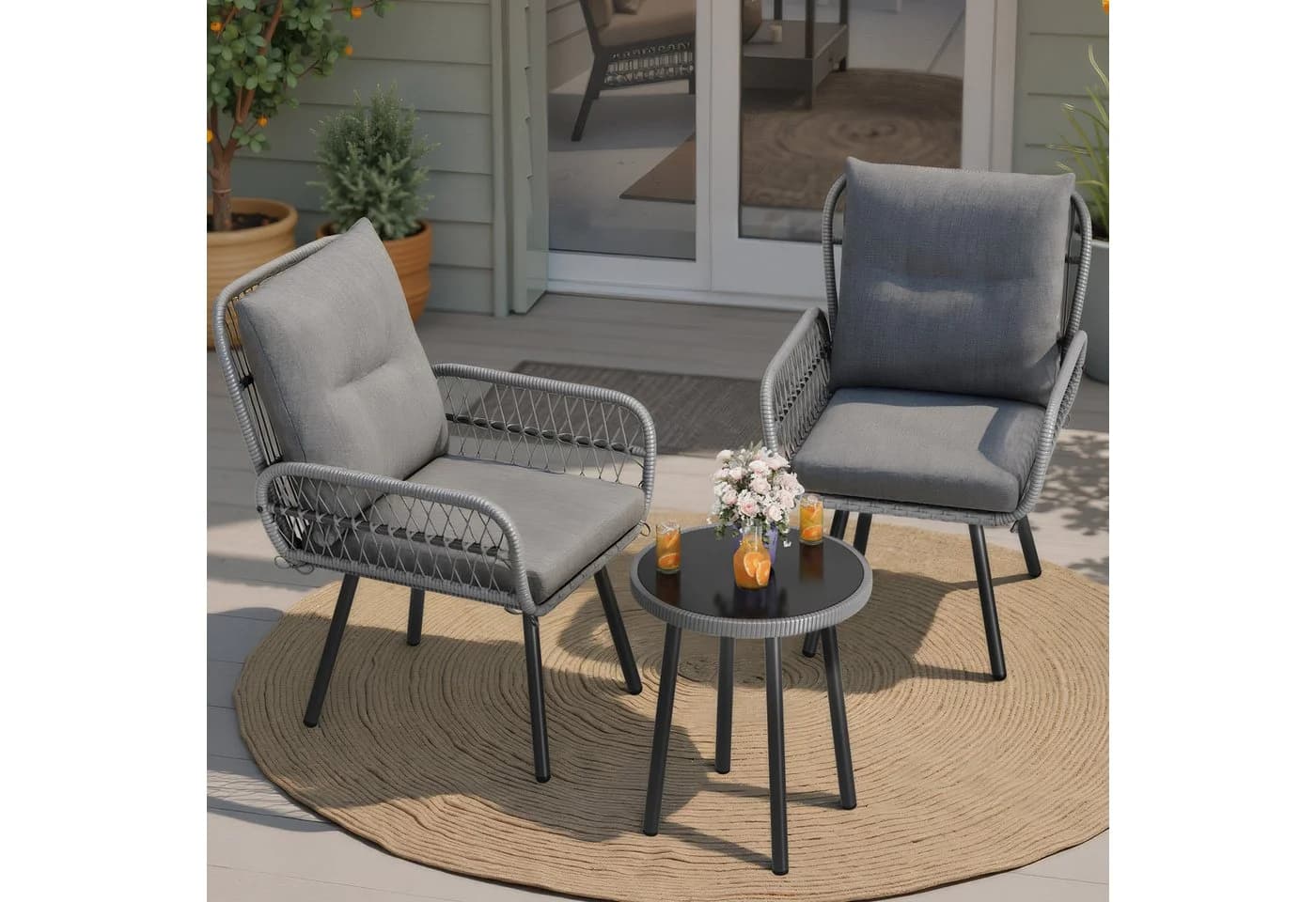Bealife Balkonset Gartenlounge-Set 3-tlg. Grau