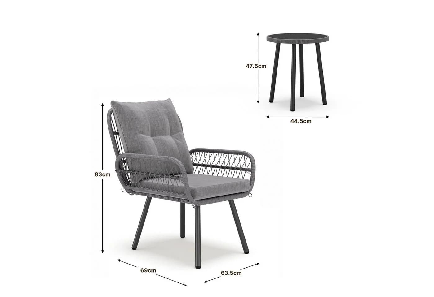 Bealife Balkonset Gartenlounge-Set 3-tlg. Grau - Bild 5