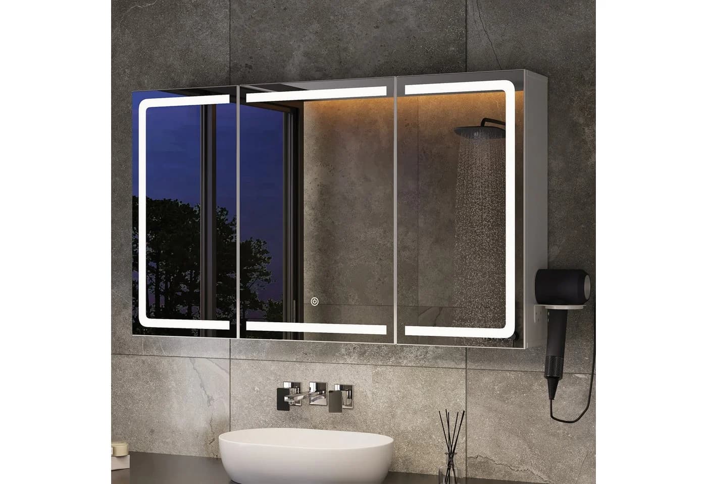 Bealife Spiegelschrank mit LED-Beleuchtung und Haartrockner-Halter