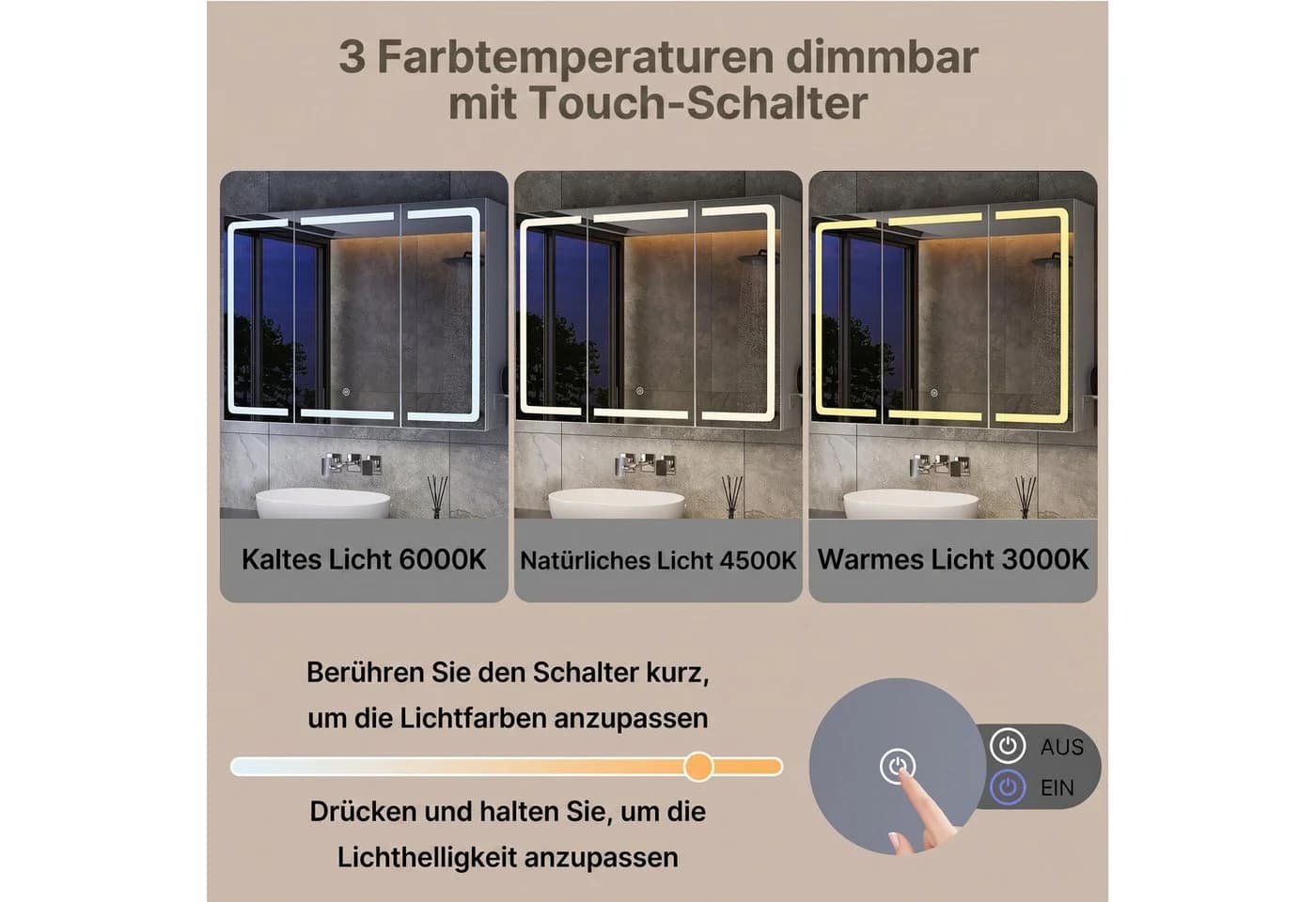 Bealife Spiegelschrank mit LED-Beleuchtung und Haartrockner-Halter - Bild 4