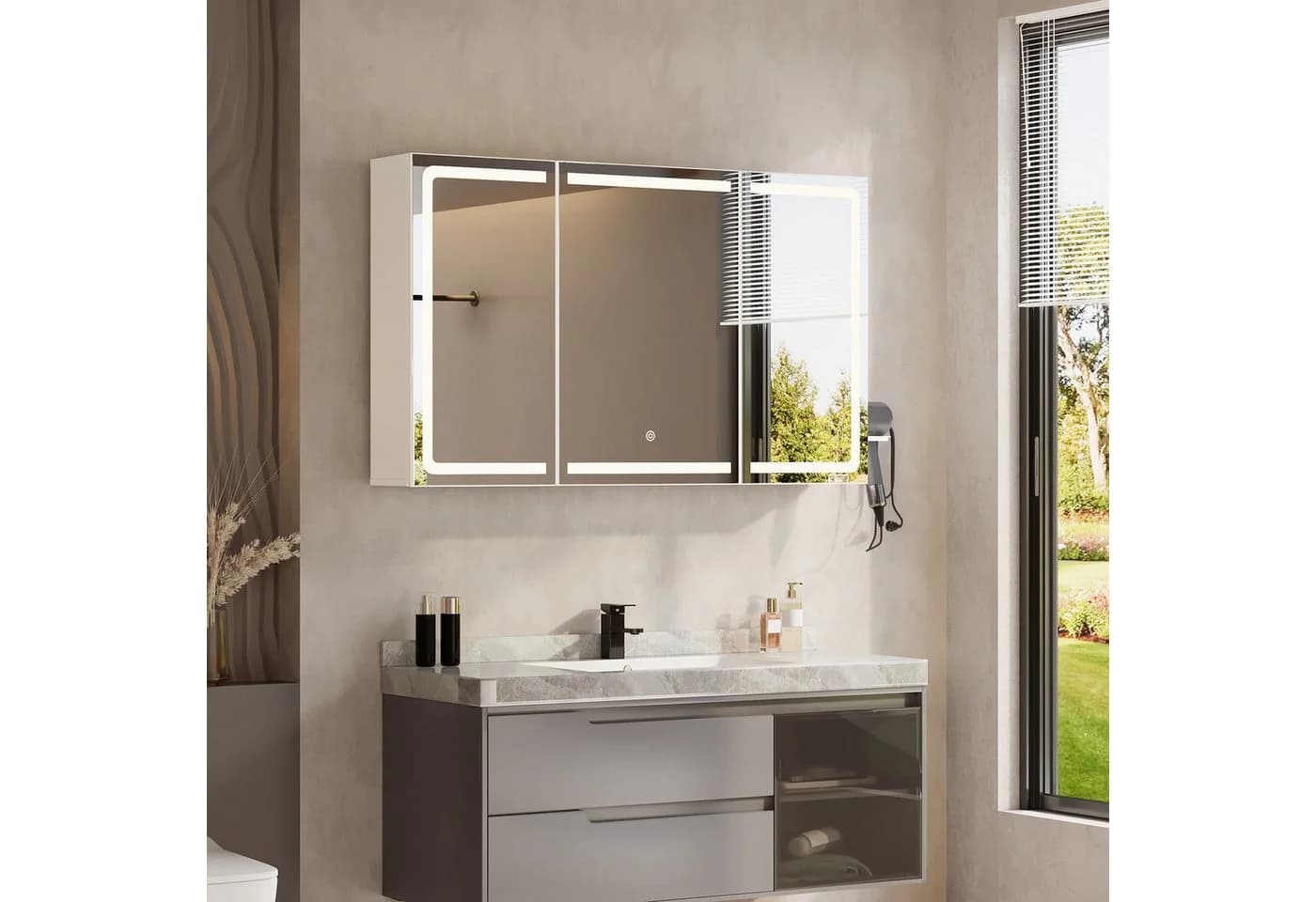 Bealife Spiegelschrank mit LED-Beleuchtung und Haartrockner-Halter - Bild 5