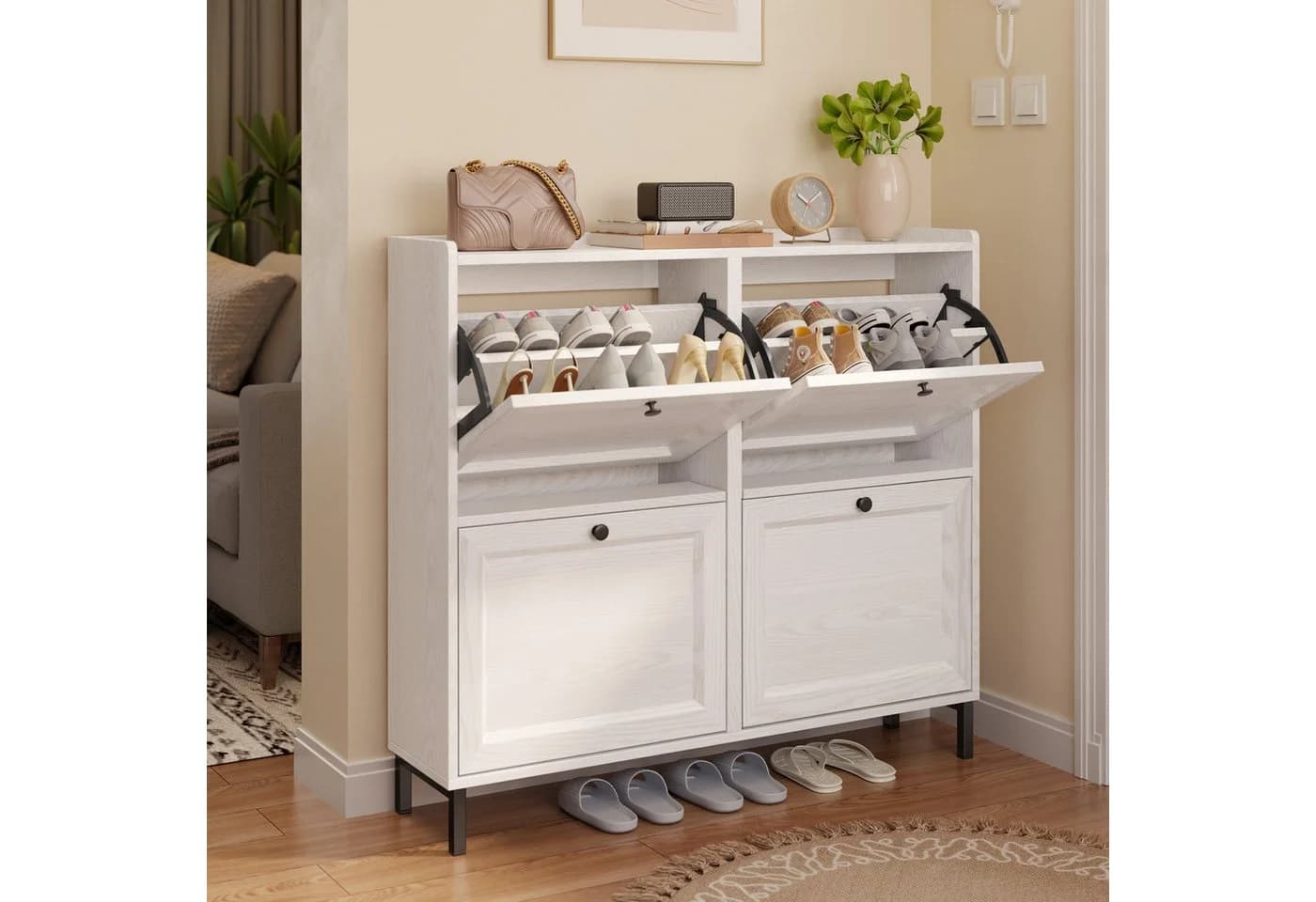 Bealife Schuhschrank 4 Klappen Weiß 16 Paar - Bild 5