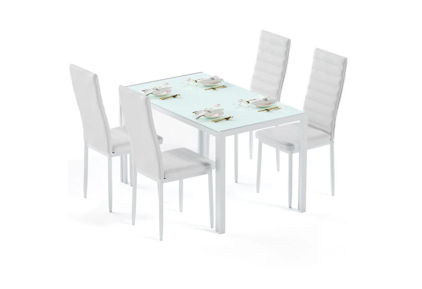 Bealife Essgruppe 5-tlg. Esstisch und 4 Stühle Tischplatte aus Glas 120x70cm