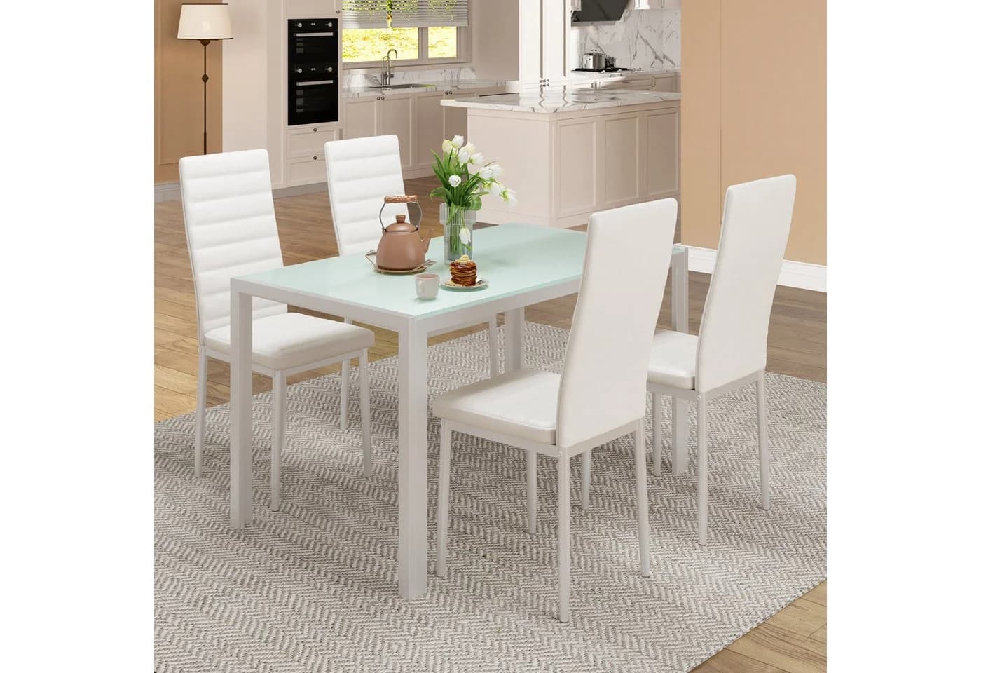 Bealife Essgruppe 5-tlg. Esstisch und 4 Stühle Tischplatte aus Glas 120x70cm - Bild 2