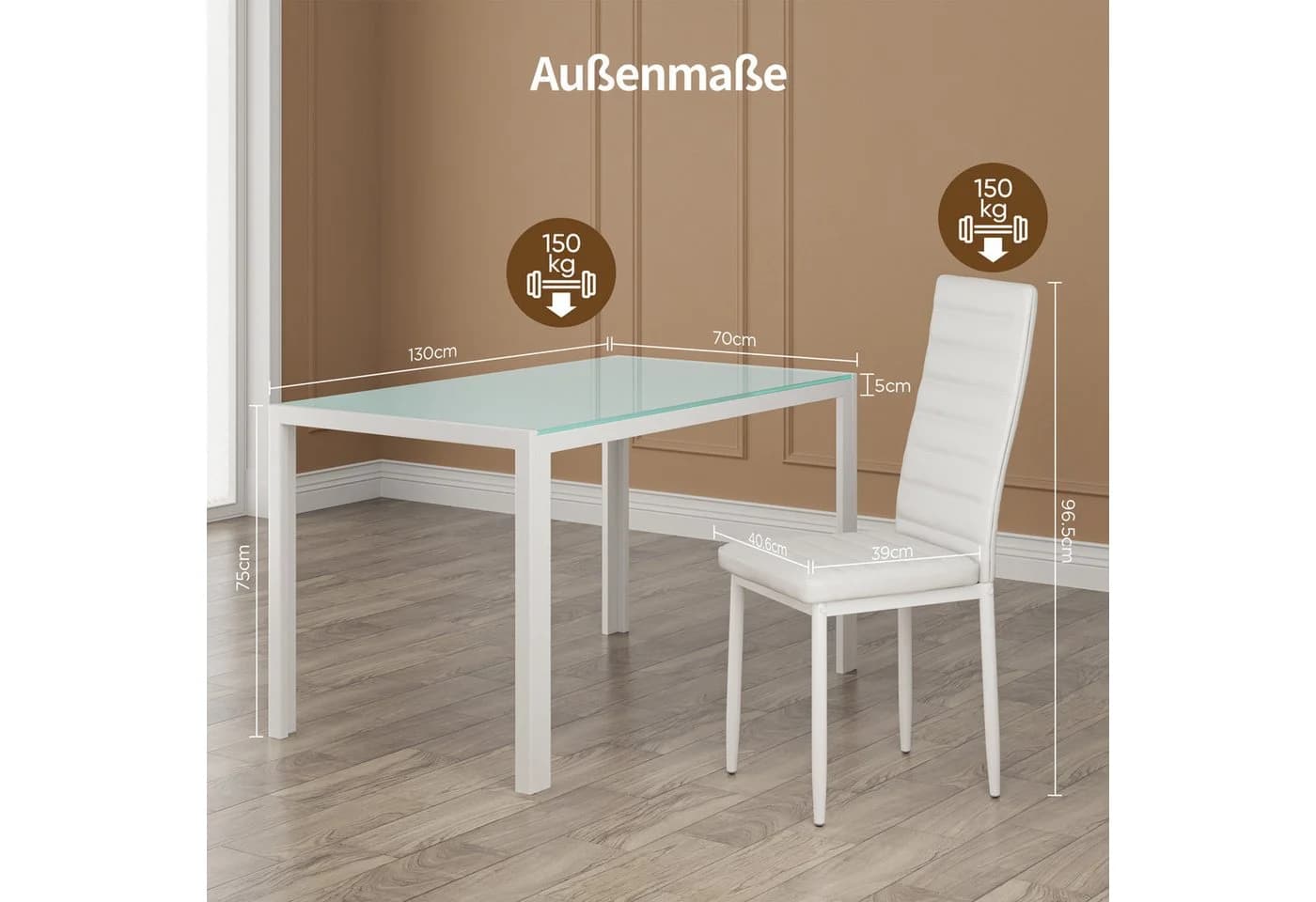 Bealife Essgruppe 5-tlg. Esstisch und 4 Stühle Tischplatte aus Glas 120x70cm - Bild 3