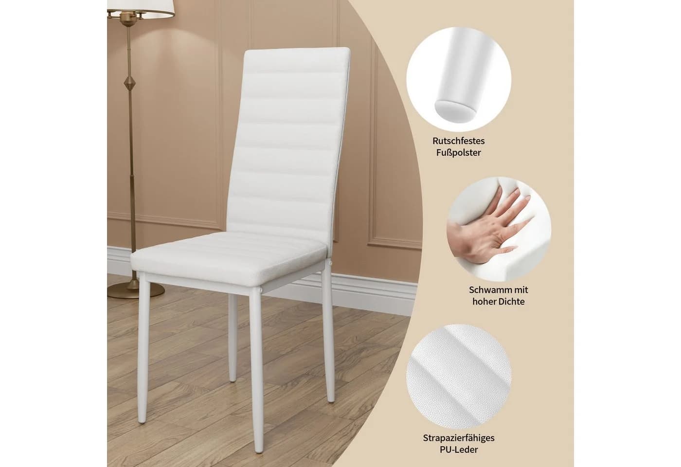 Bealife Essgruppe 5-tlg. Esstisch und 4 Stühle Tischplatte aus Glas 120x70cm - Bild 5