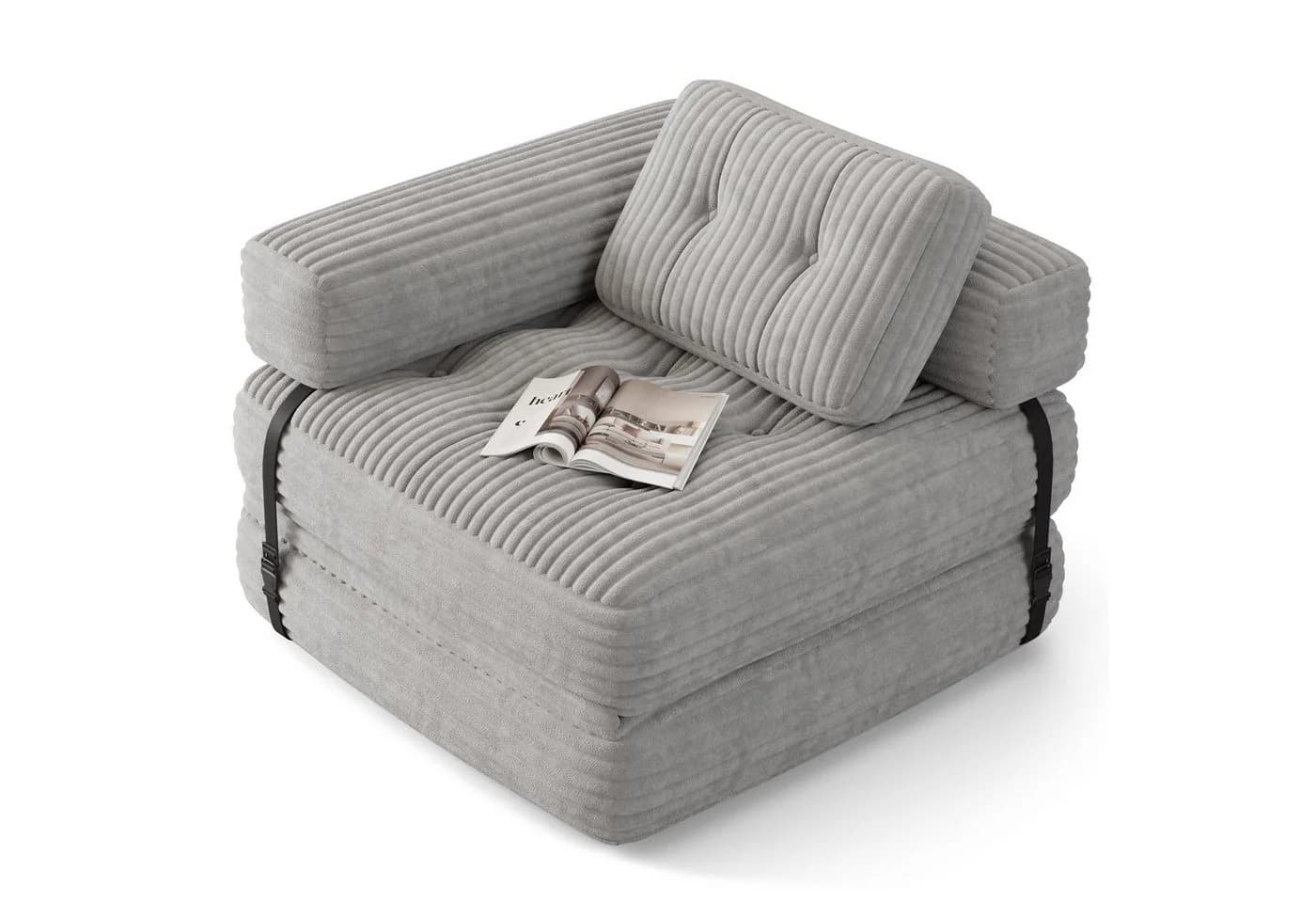 Bealife 1,5-Sitzer Klappbares Sofa Relaxsessel Indoor-Lazy Hellgrau - Bild 2