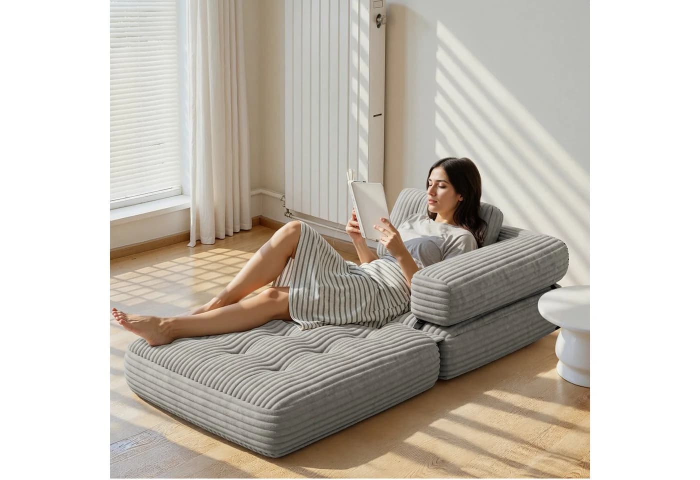Bealife 1,5-Sitzer Klappbares Sofa Relaxsessel Indoor-Lazy Hellgrau - Bild 3