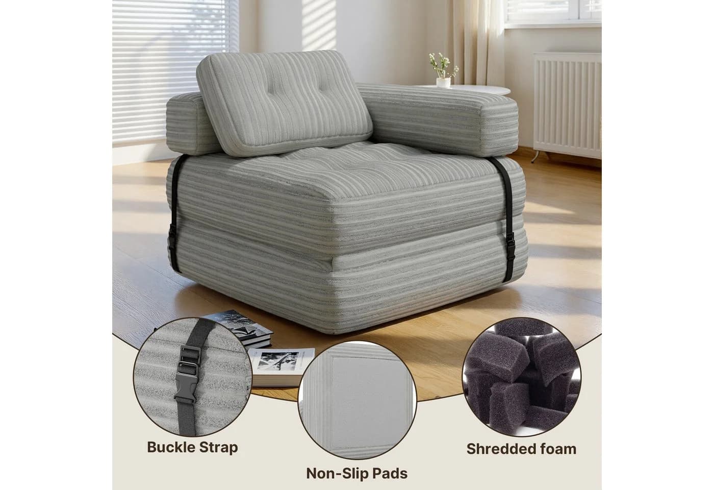 Bealife 1,5-Sitzer Klappbares Sofa Relaxsessel Indoor-Lazy Hellgrau - Bild 4