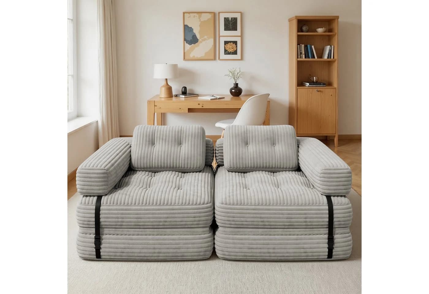 Bealife 1,5-Sitzer Klappbares Sofa Relaxsessel Indoor-Lazy Hellgrau - Bild 5