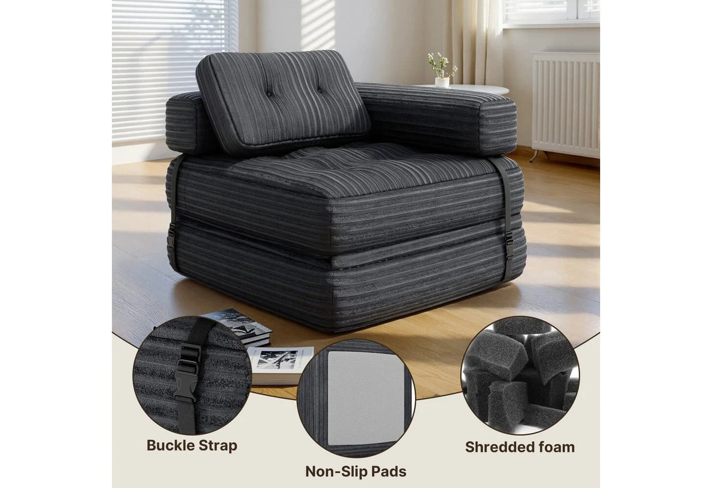 Bealife 1,5-Sitzer Klappsofa Relaxsessel Indoor-Lazy Grau - Bild 4
