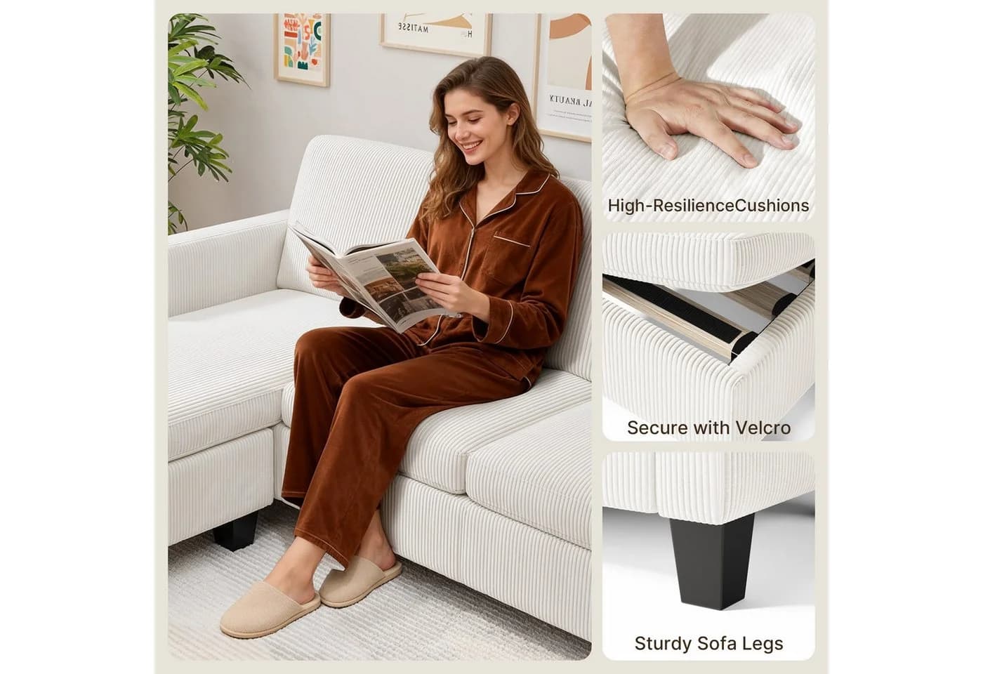 Bealife Ecksofa L-Form 188cm Bettfunktion Weiß/Dunkelgrau - Bild 4