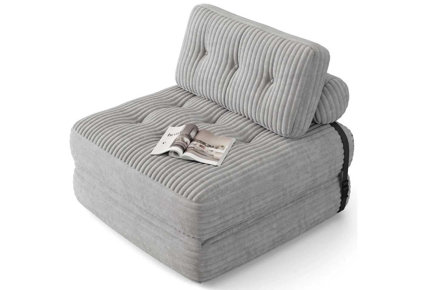 Bealife 1,5-Sitzer Klappbares Sofa Relaxsessel Indoor-Lazy Hellgrau - Bild 2