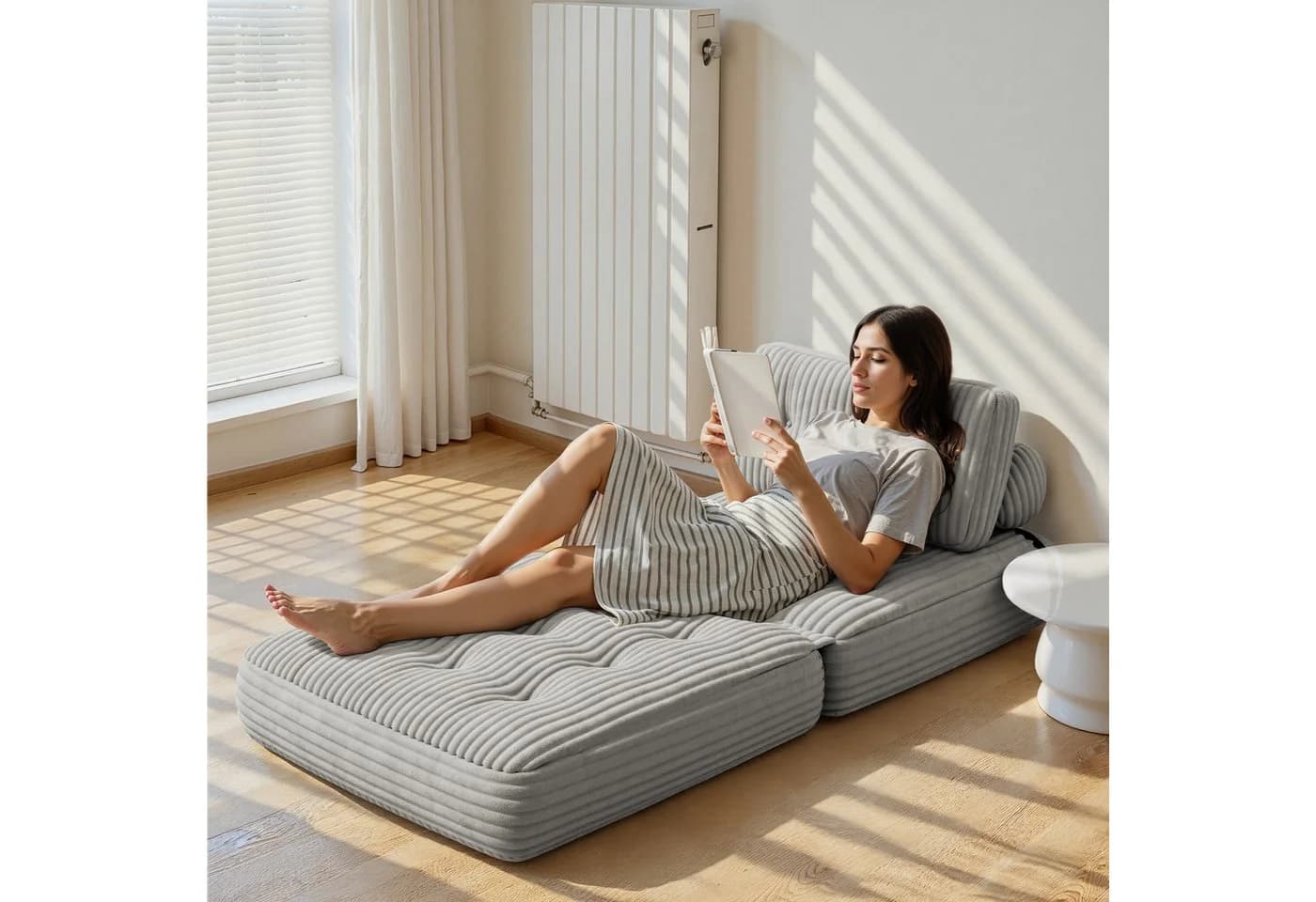 Bealife 1,5-Sitzer Klappbares Sofa Relaxsessel Indoor-Lazy Hellgrau - Bild 3