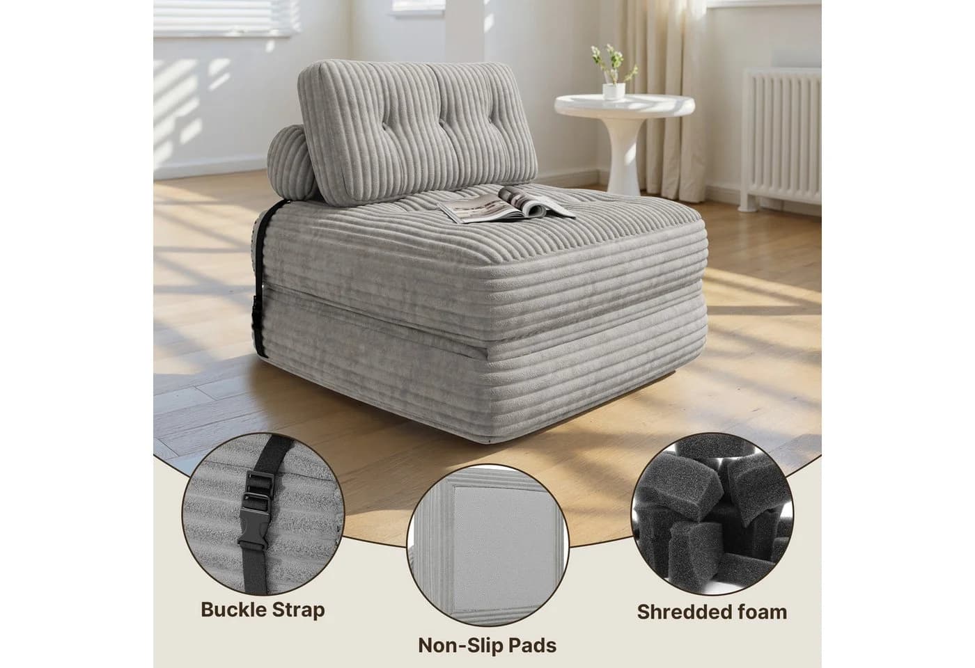 Bealife 1,5-Sitzer Klappbares Sofa Relaxsessel Indoor-Lazy Hellgrau - Bild 4