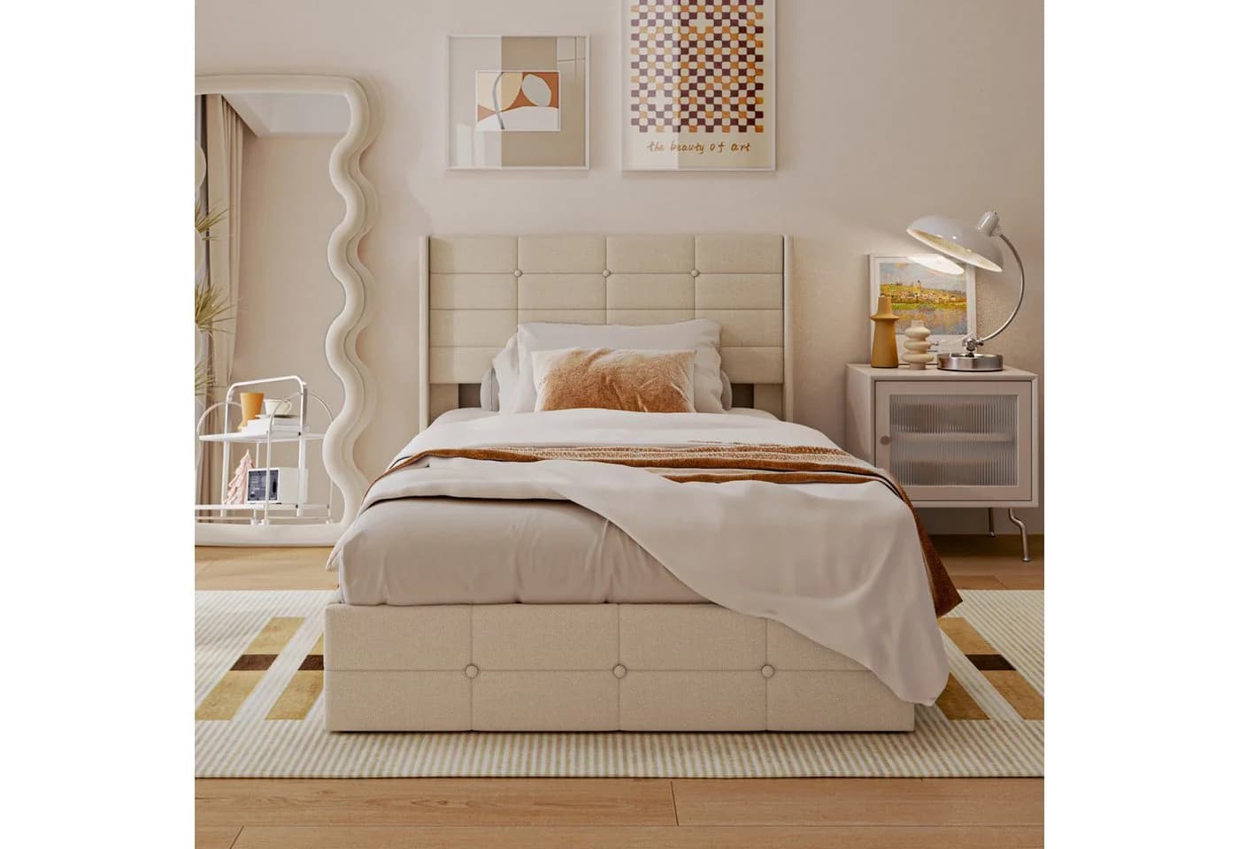 Bealife Polsterbett Einzelbett/Doppelbett mit hydraulischem Stauraum Beige