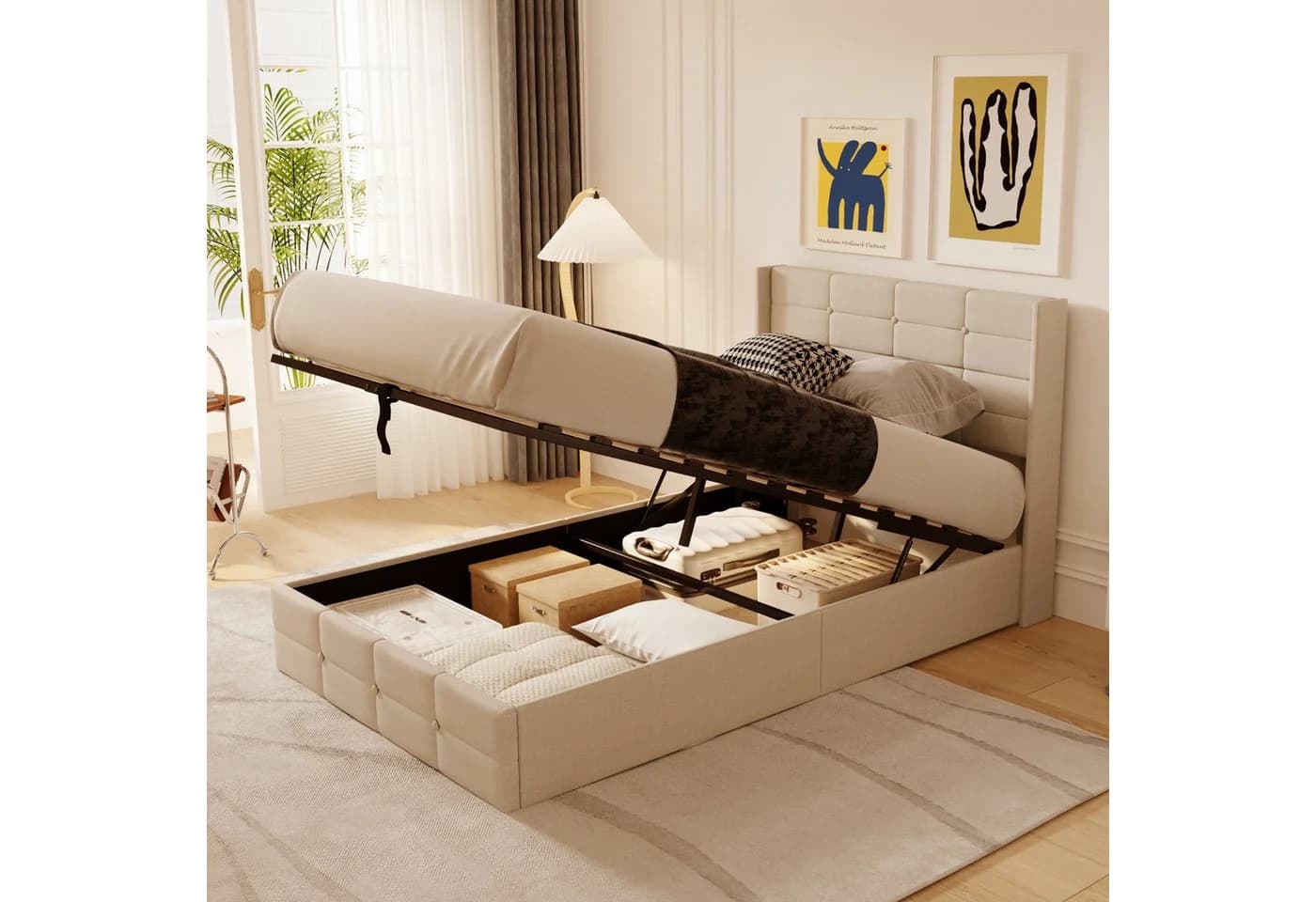 Bealife Polsterbett Einzelbett/Doppelbett mit hydraulischem Stauraum Beige - Bild 2