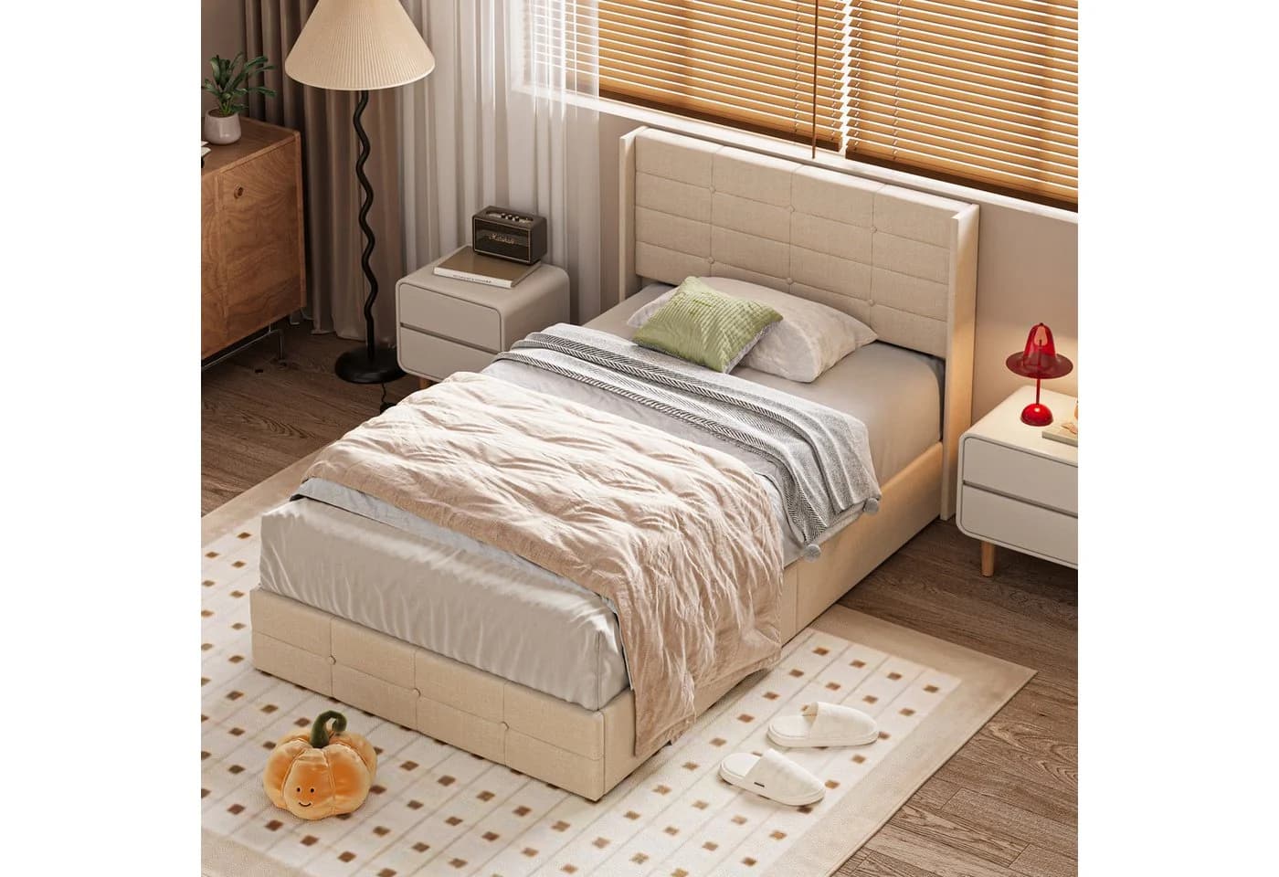 Bealife Polsterbett Einzelbett/Doppelbett mit hydraulischem Stauraum Beige - Bild 3