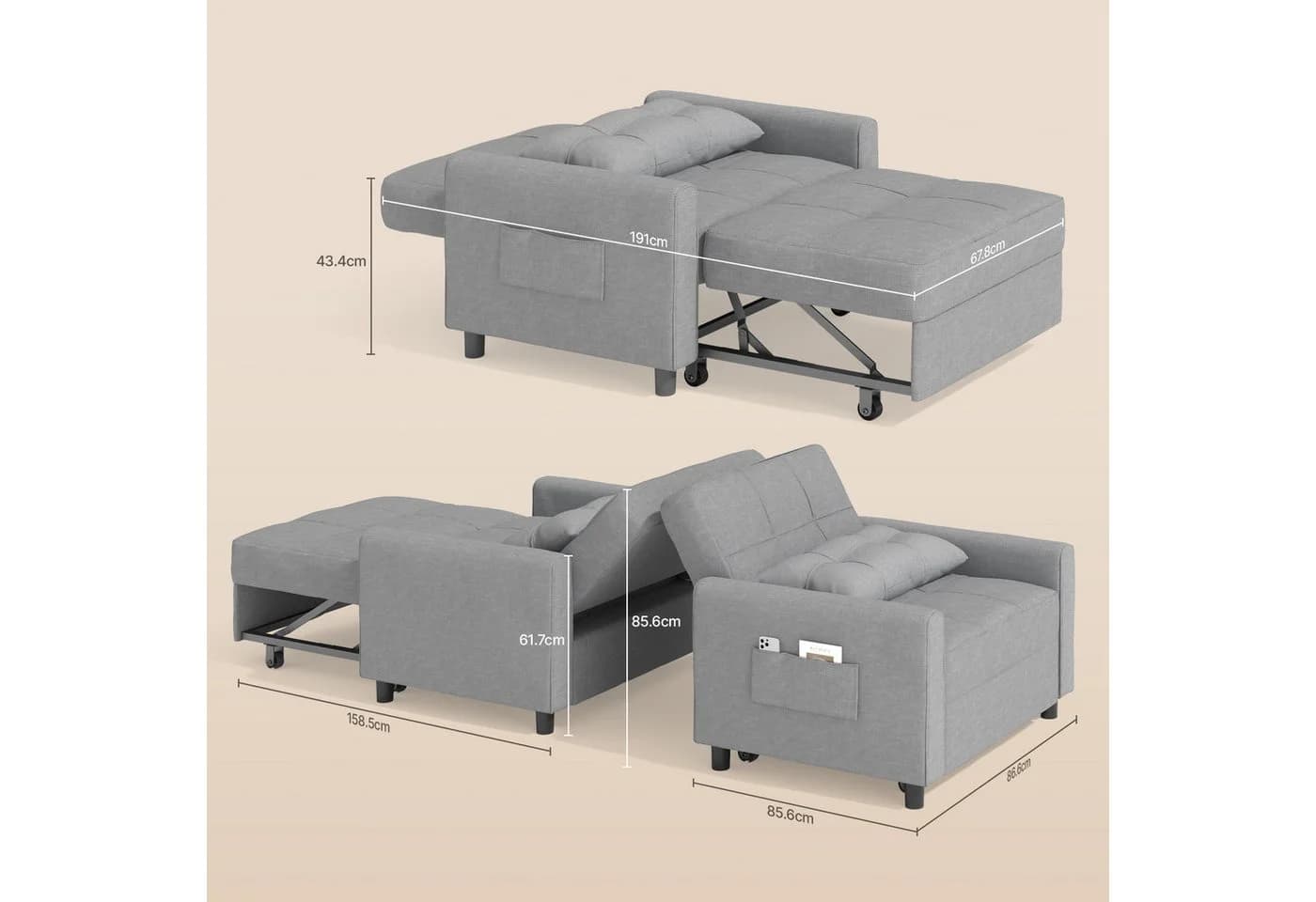 Bealife Relaxsessel Schlafsessel Klappbar 191 cm