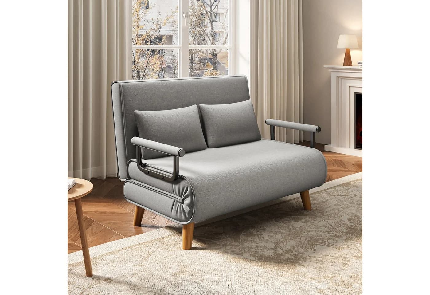 Bealife Relaxsessel Schlafsessel mit Bettfunktion, Schlafsofa 2-Sitzer Hellgrau