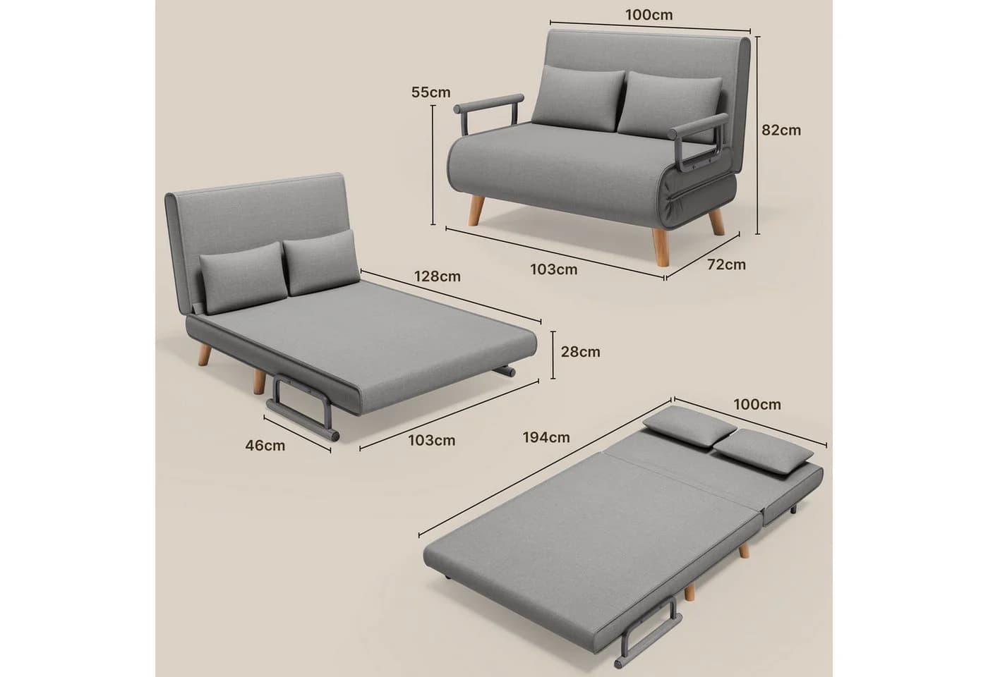 Bealife Relaxsessel Schlafsessel mit Bettfunktion, Schlafsofa 2-Sitzer Hellgrau - Bild 5