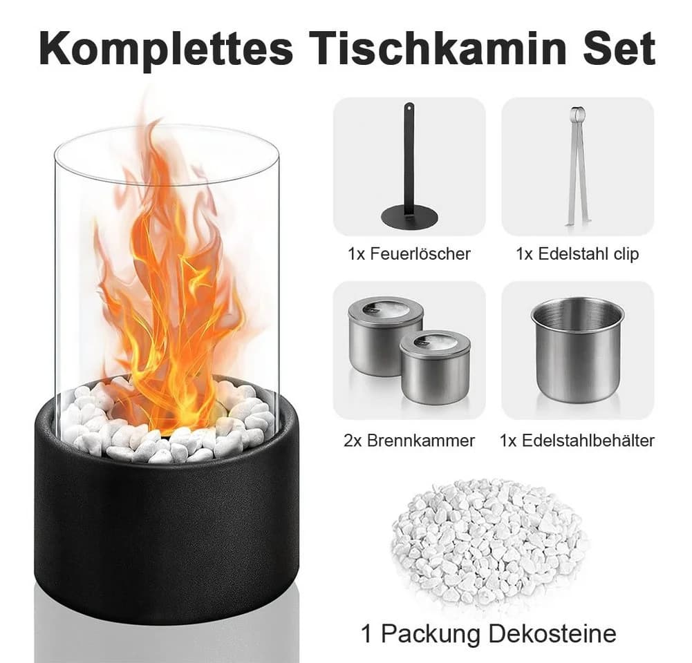 OSTWOLKE Bioethanol Kamin Tischfeuer mit Deko Steinen - Bild 4