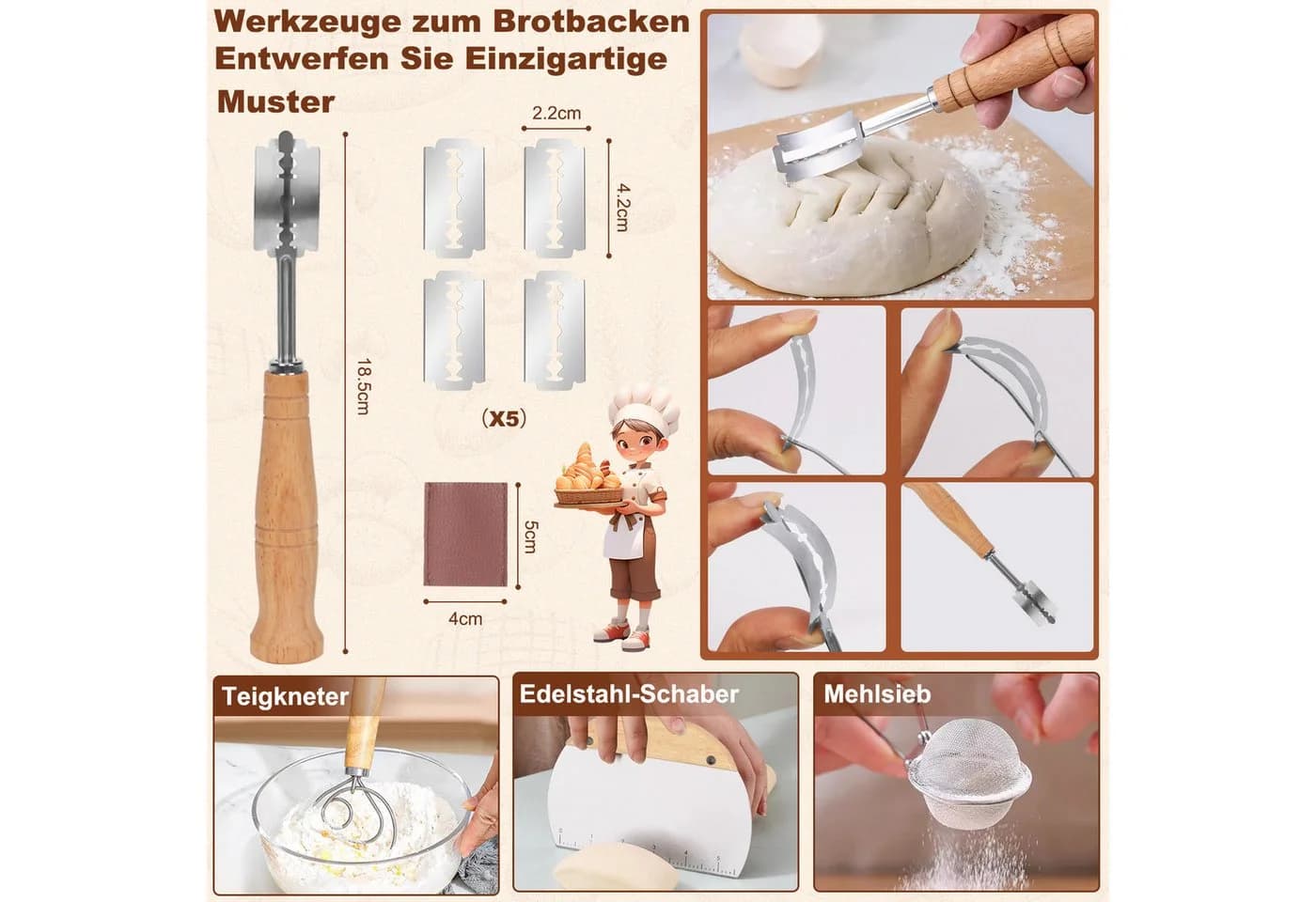OSTWOLKE Gärkorb Set 2-tlg. Silikon Oval & Rund mit Zubehör - Bild 3