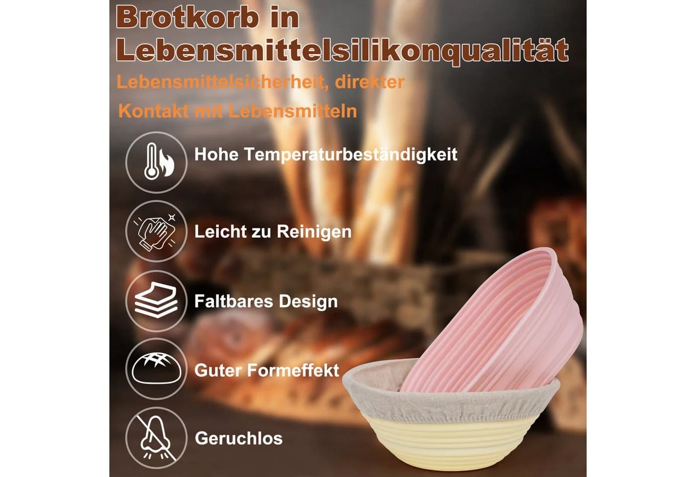 OSTWOLKE Gärkorb Set 2-tlg. Silikon Oval & Rund mit Zubehör - Bild 4