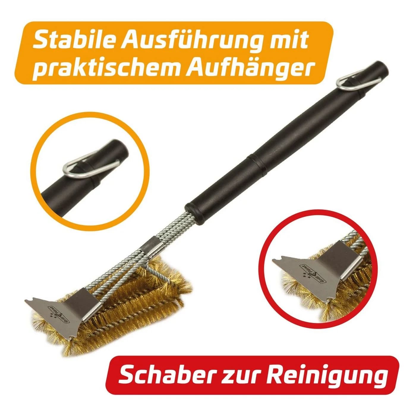 Grillfürst Grillbürste mit Messingborsten und Schaber, 45 cm lang - Bild 3