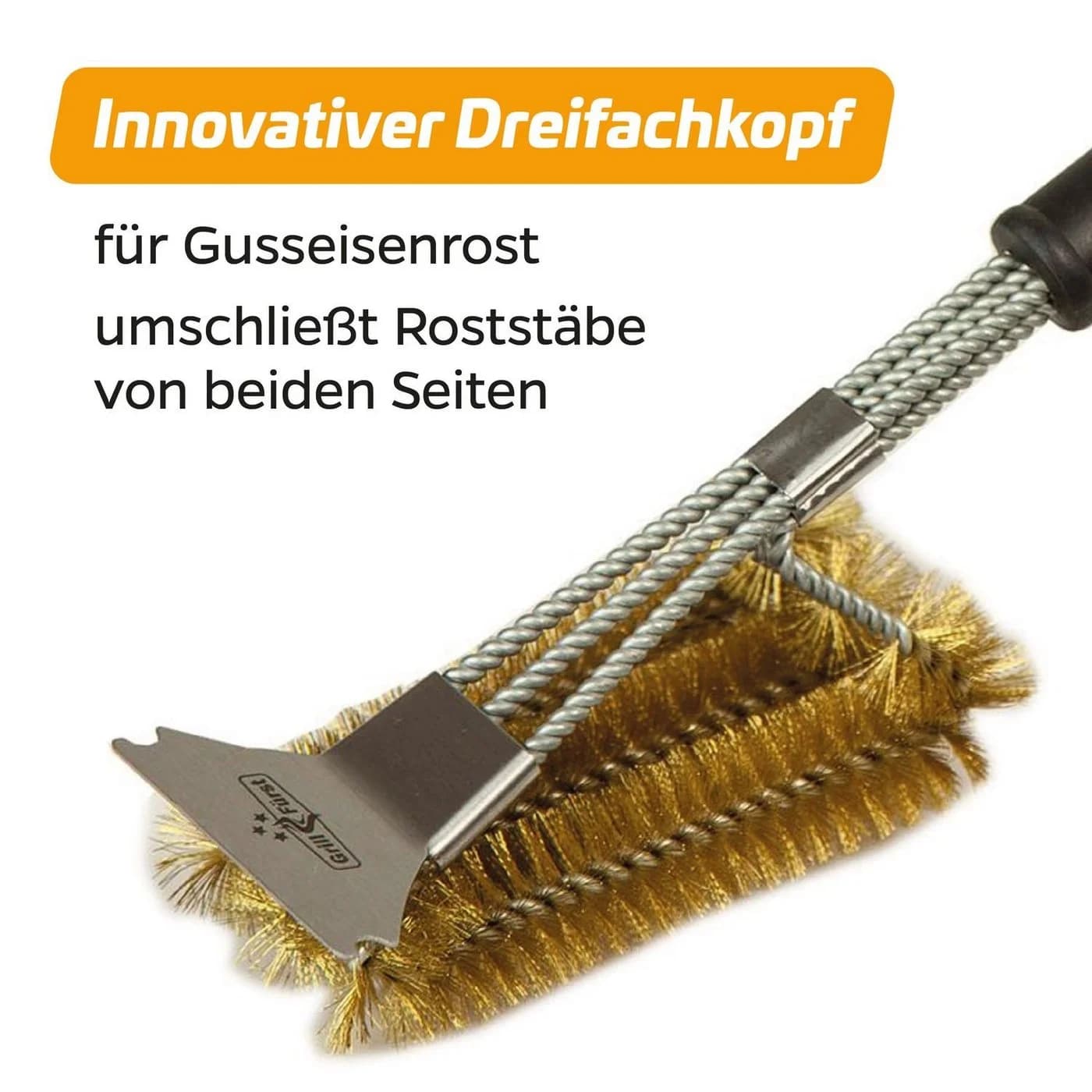 Grillfürst Grillbürste mit Messingborsten und Schaber, 45 cm lang - Bild 4