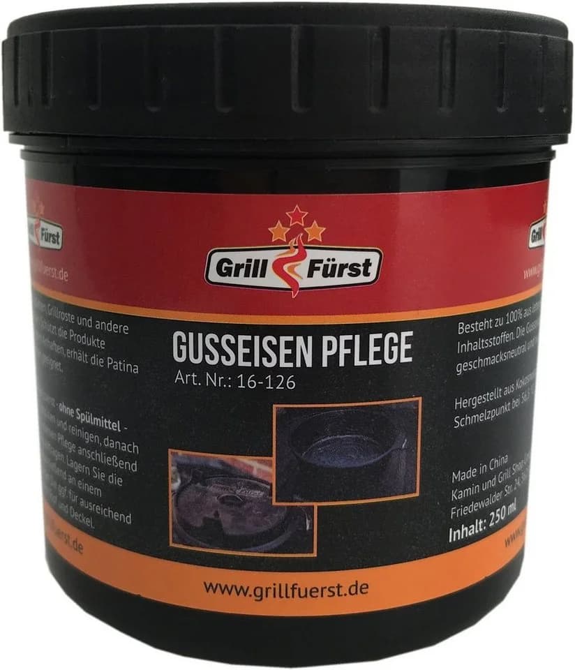 Grillfürst Kokosnuss-Pflegepaste für Gusseisen 250ml mit Schwamm - Bild 2