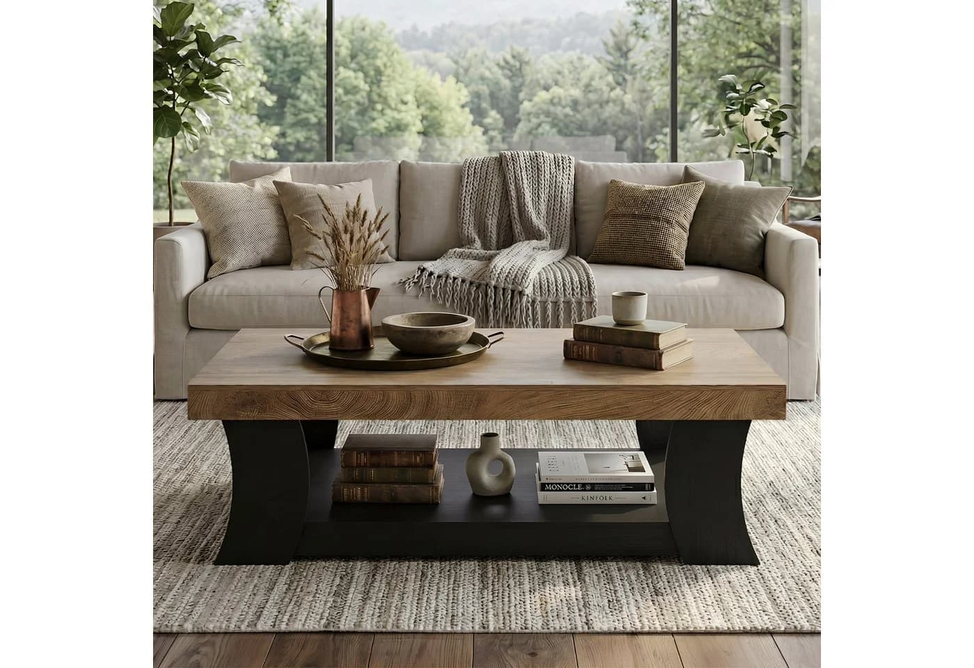 Tribesigns Couchtisch 140 cm Braun Moderner Rechtecktisch mit Ablage