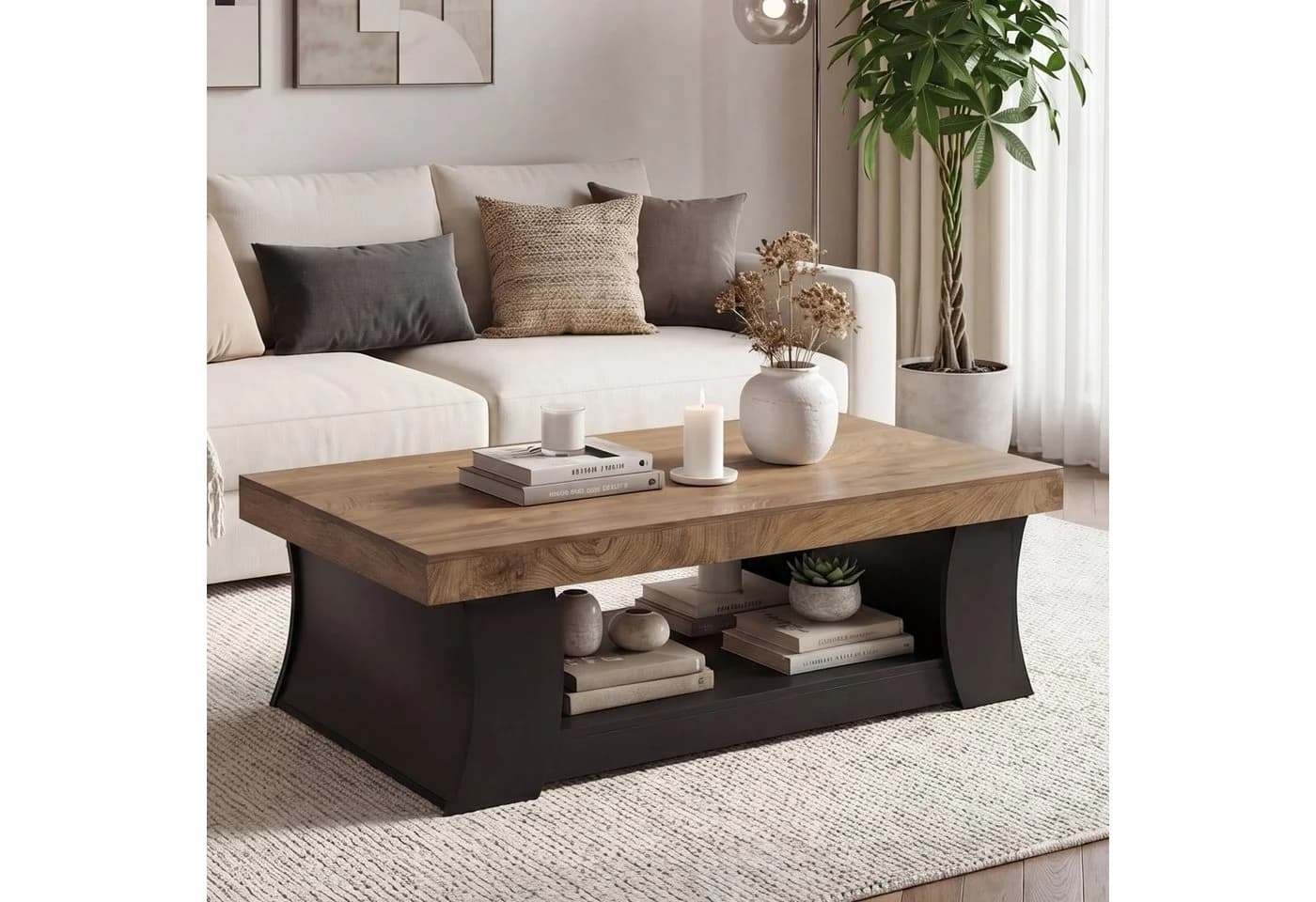 Tribesigns Couchtisch 140 cm Braun Moderner Rechtecktisch mit Ablage - Bild 2