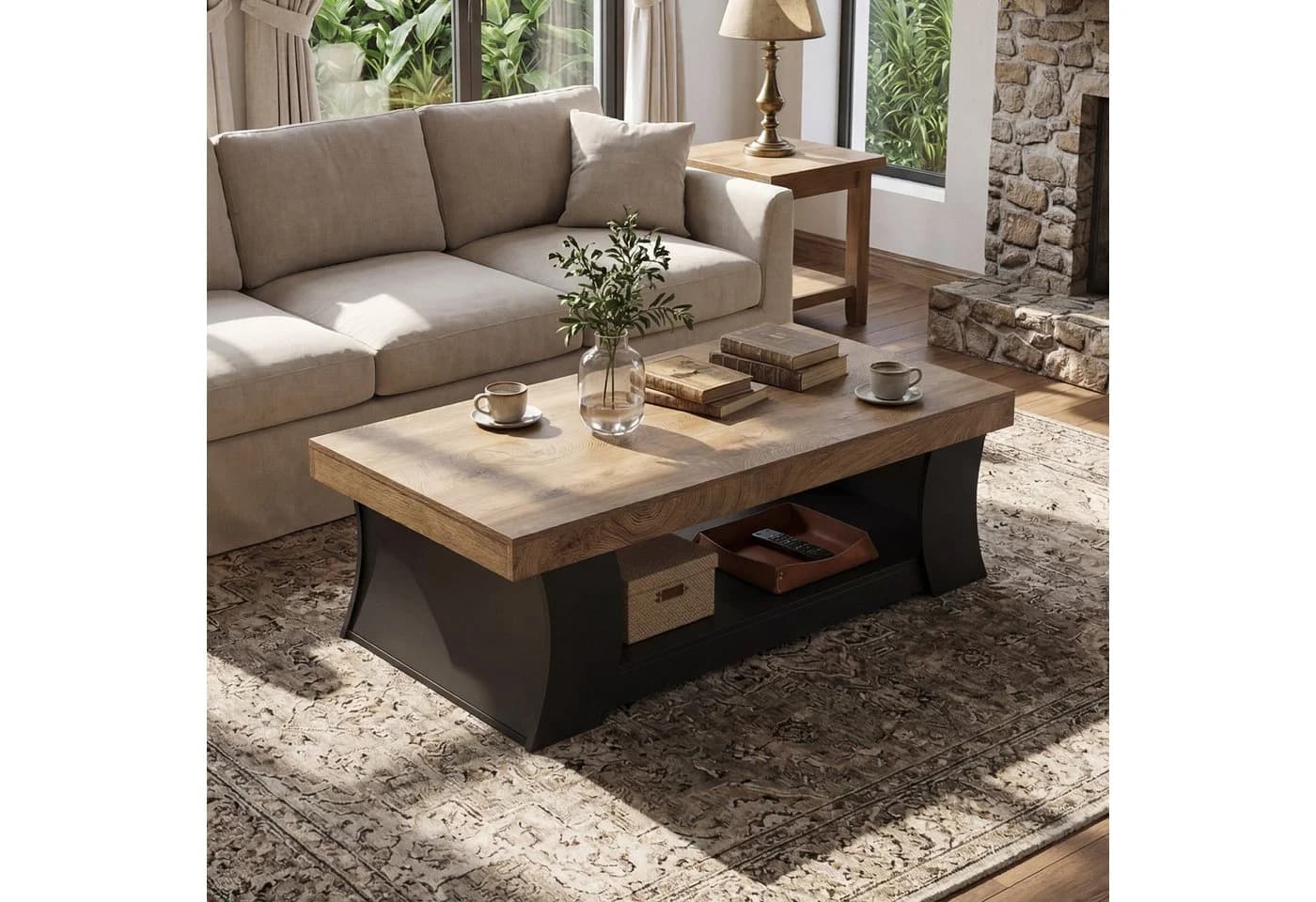 Tribesigns Couchtisch 140 cm Braun Moderner Rechtecktisch mit Ablage - Bild 5