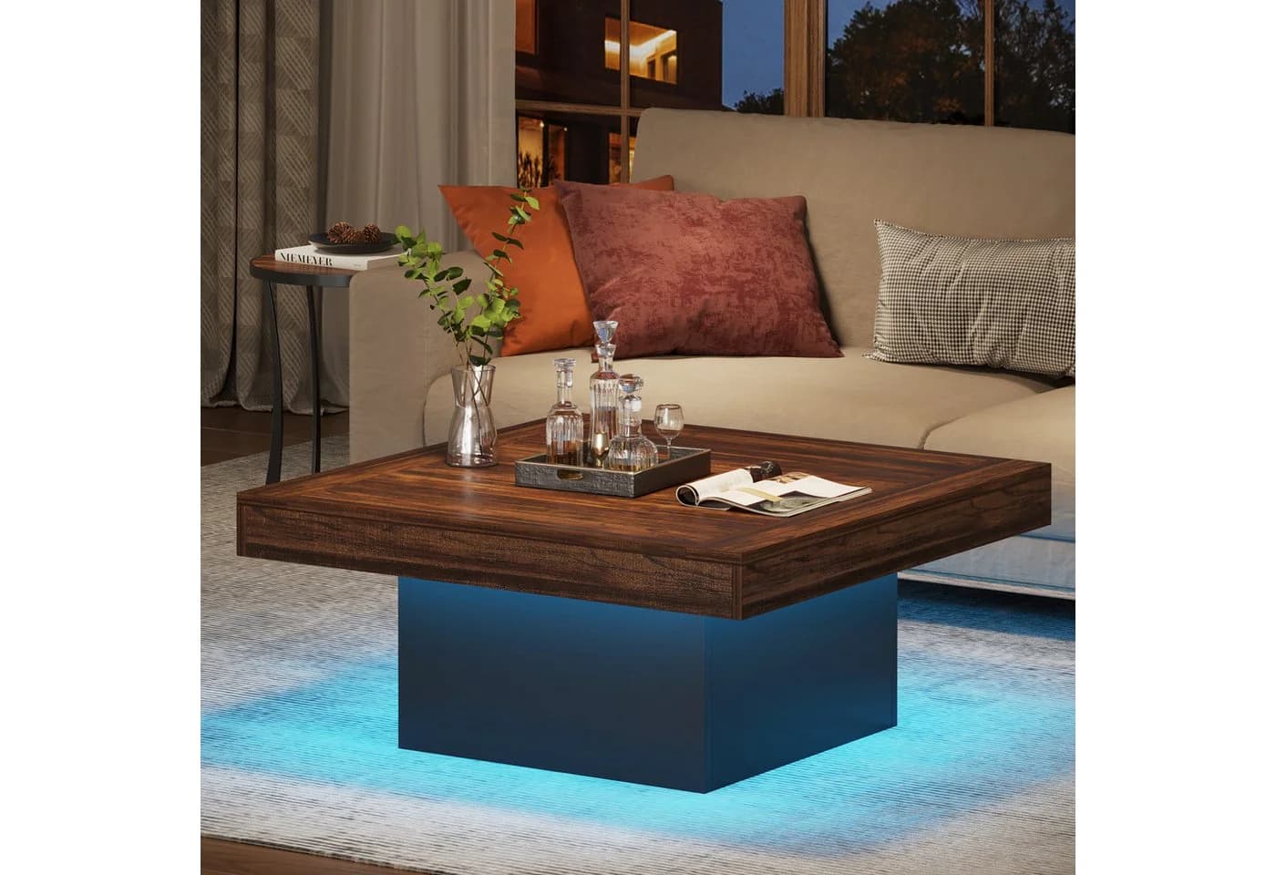 Tribesigns LED Couchtisch 90 cm Quadratisch Walnuss - Bild 2