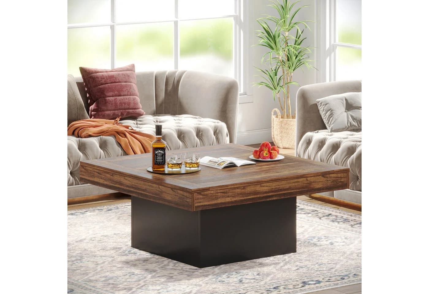 Tribesigns LED Couchtisch 90 cm Quadratisch Walnuss - Bild 3