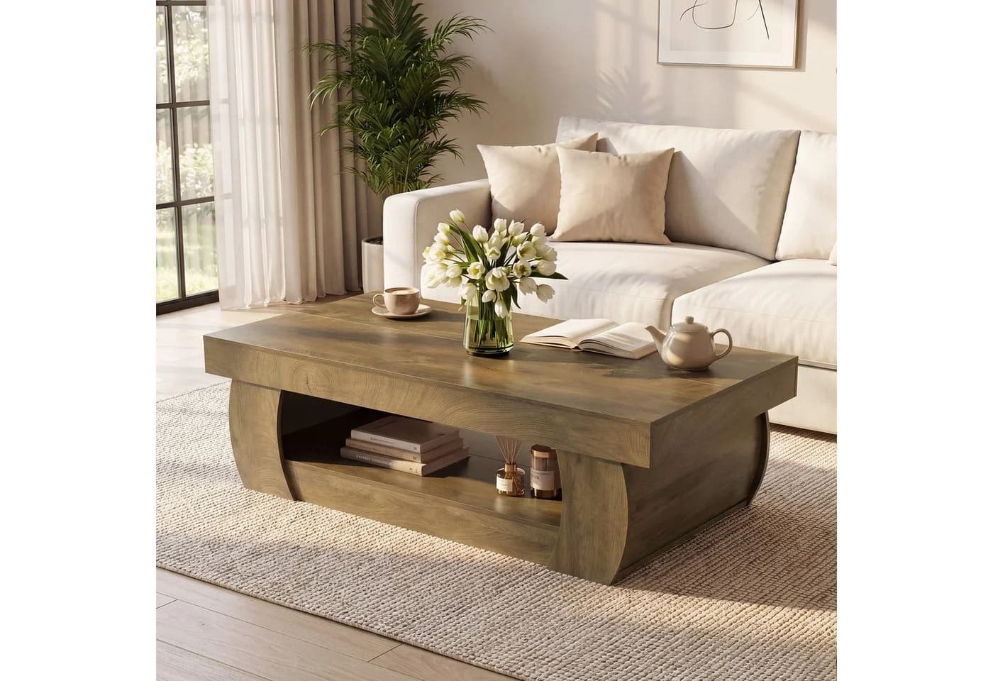 Tribesigns Couchtisch 140 cm Rustikal Braun Holz - Bild 2