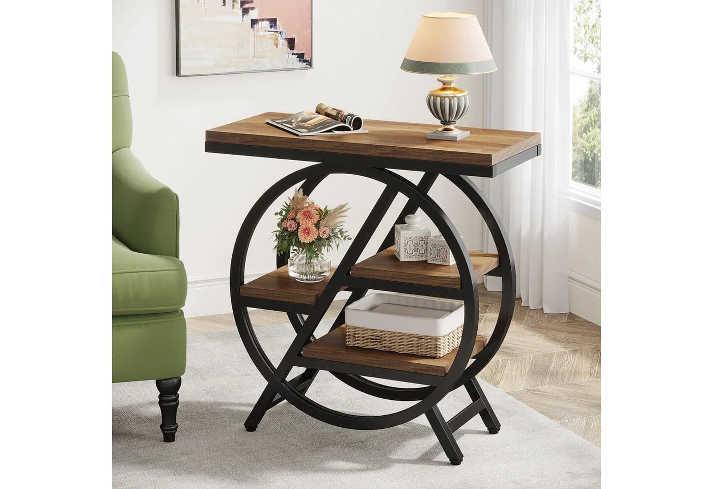 Tribesigns Beistelltisch 65cm Beige 3 Ablagen Metallrahmen - Bild 2
