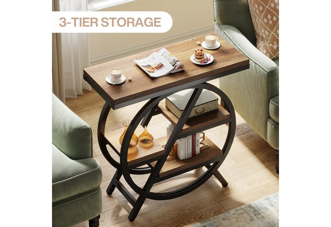 Tribesigns Beistelltisch 65cm Beige 3 Ablagen Metallrahmen - Bild 5