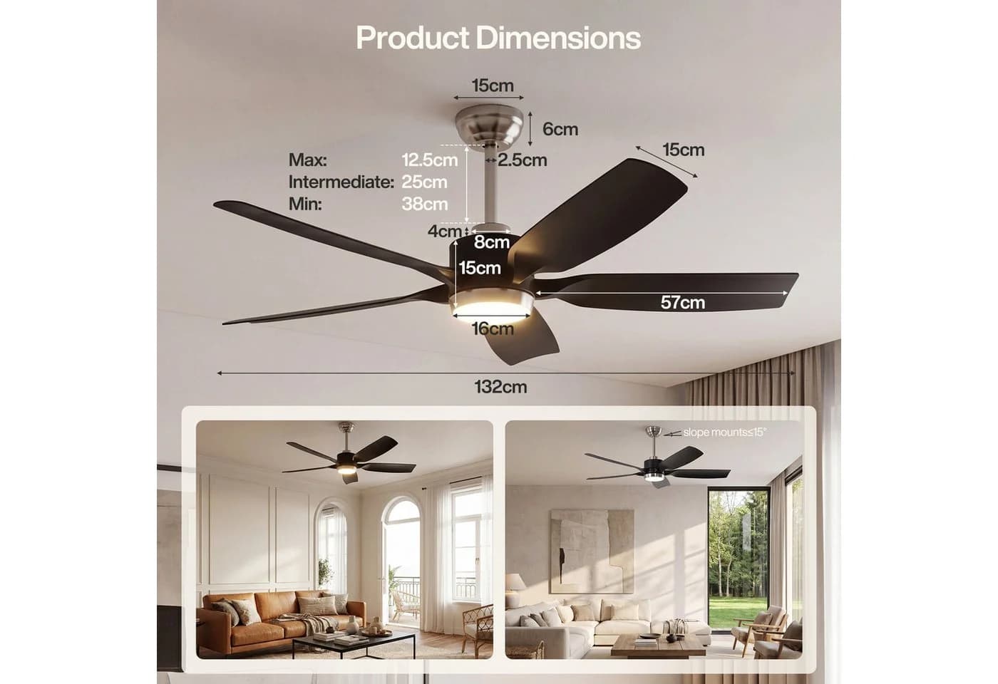 Tribesigns Deckenventilator mit LED-Licht 132 cm Schwarz Fernbedienung - Bild 4