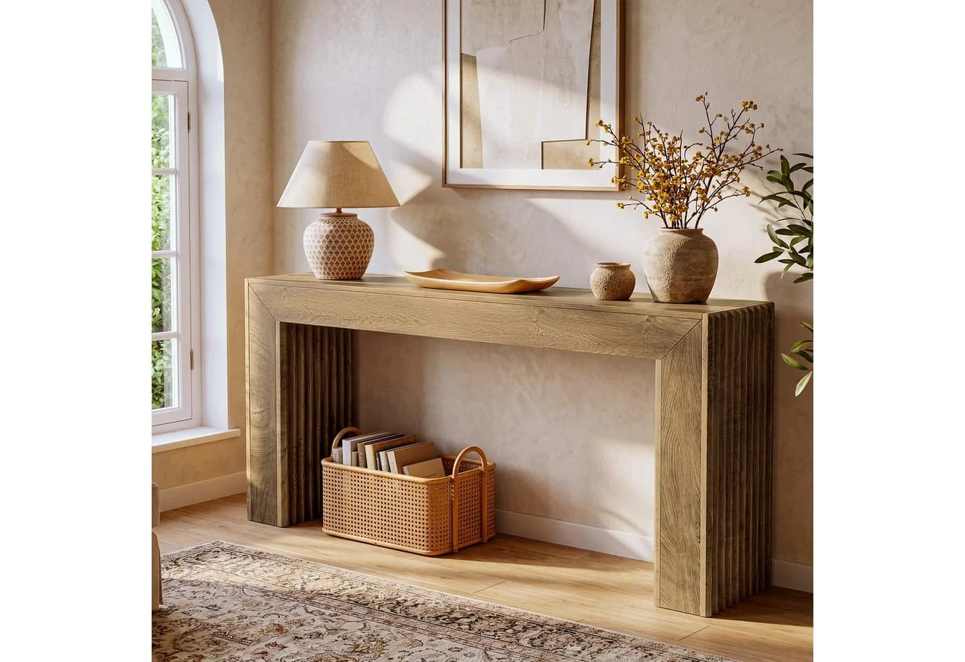 Tribesigns Konsolentisch Landhausstil Braun Geriffelte Säulenbeine - Bild 3