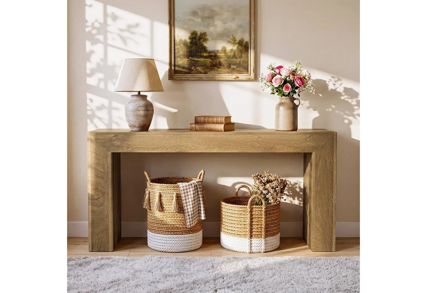 Tribesigns Konsolentisch Landhausstil Braun Geriffelte Säulenbeine - Bild 4