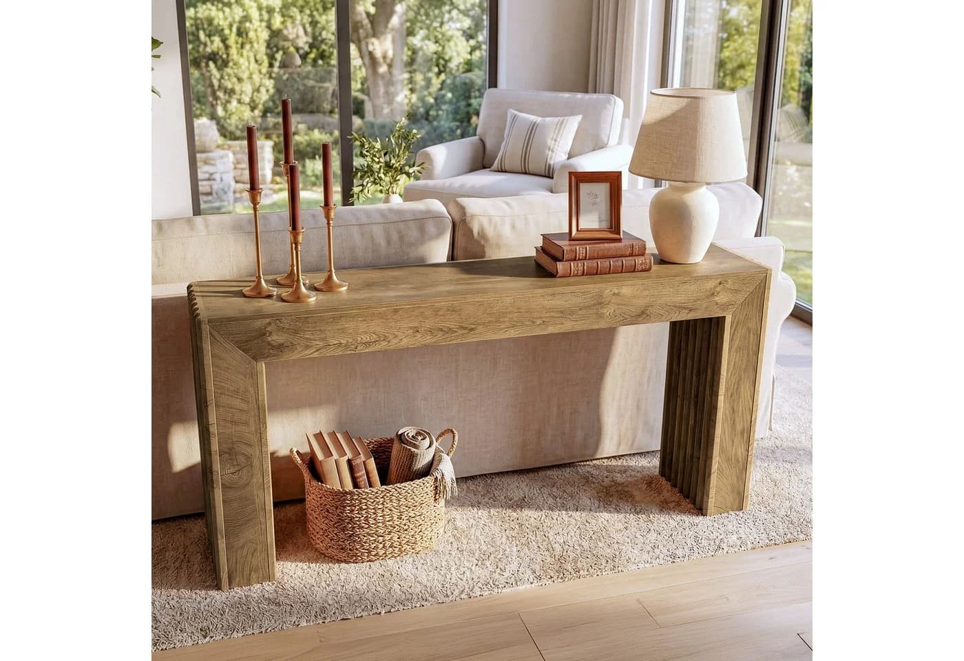 Tribesigns Konsolentisch Landhausstil Braun Geriffelte Säulenbeine - Bild 5