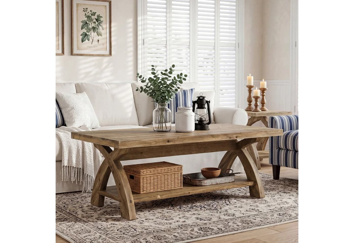 Tribesigns Couchtisch Massivholz Braun X-Beine
