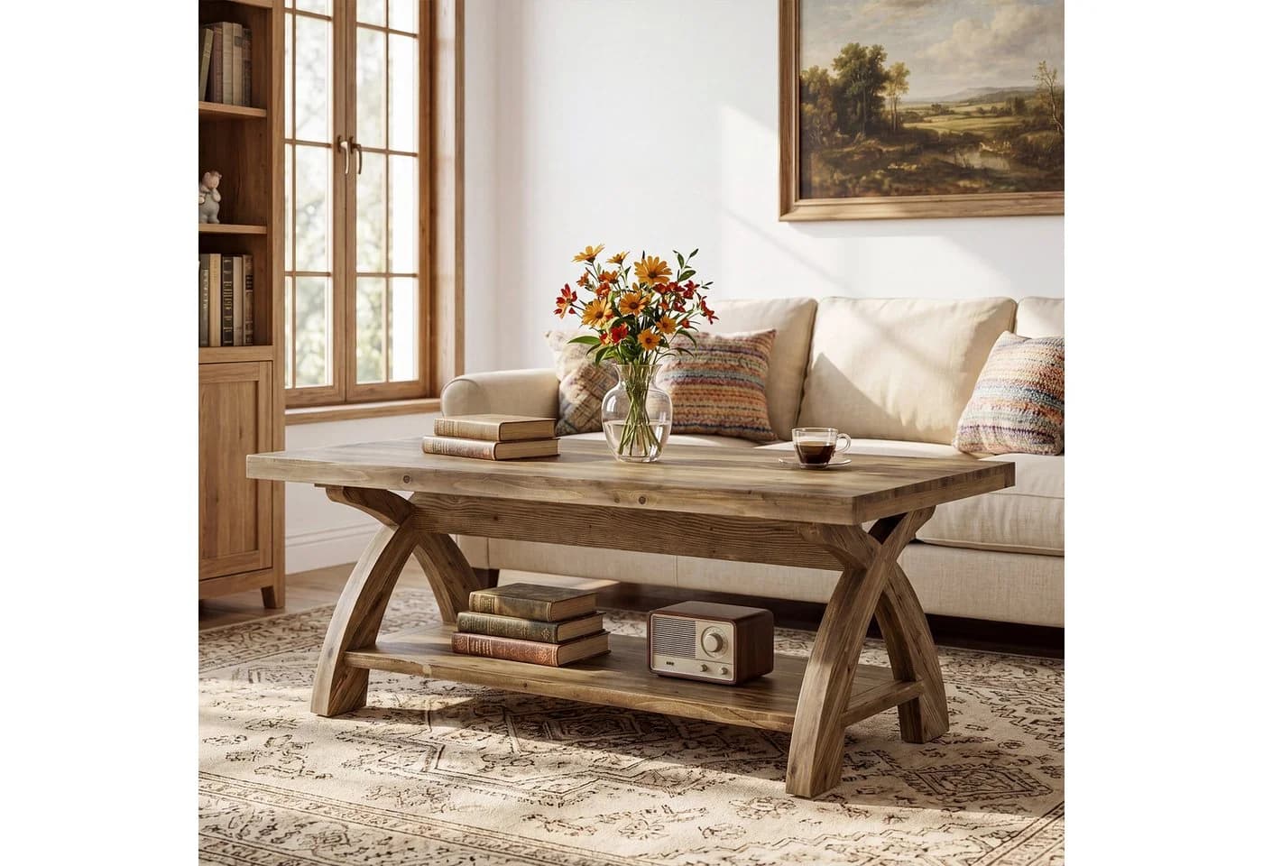 Tribesigns Couchtisch Massivholz Braun X-Beine - Bild 2