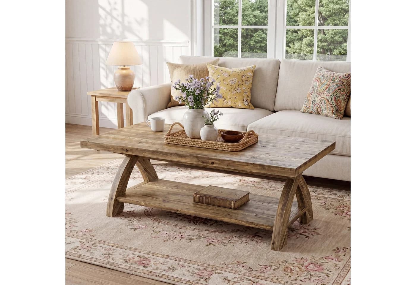Tribesigns Couchtisch Massivholz Braun X-Beine - Bild 4