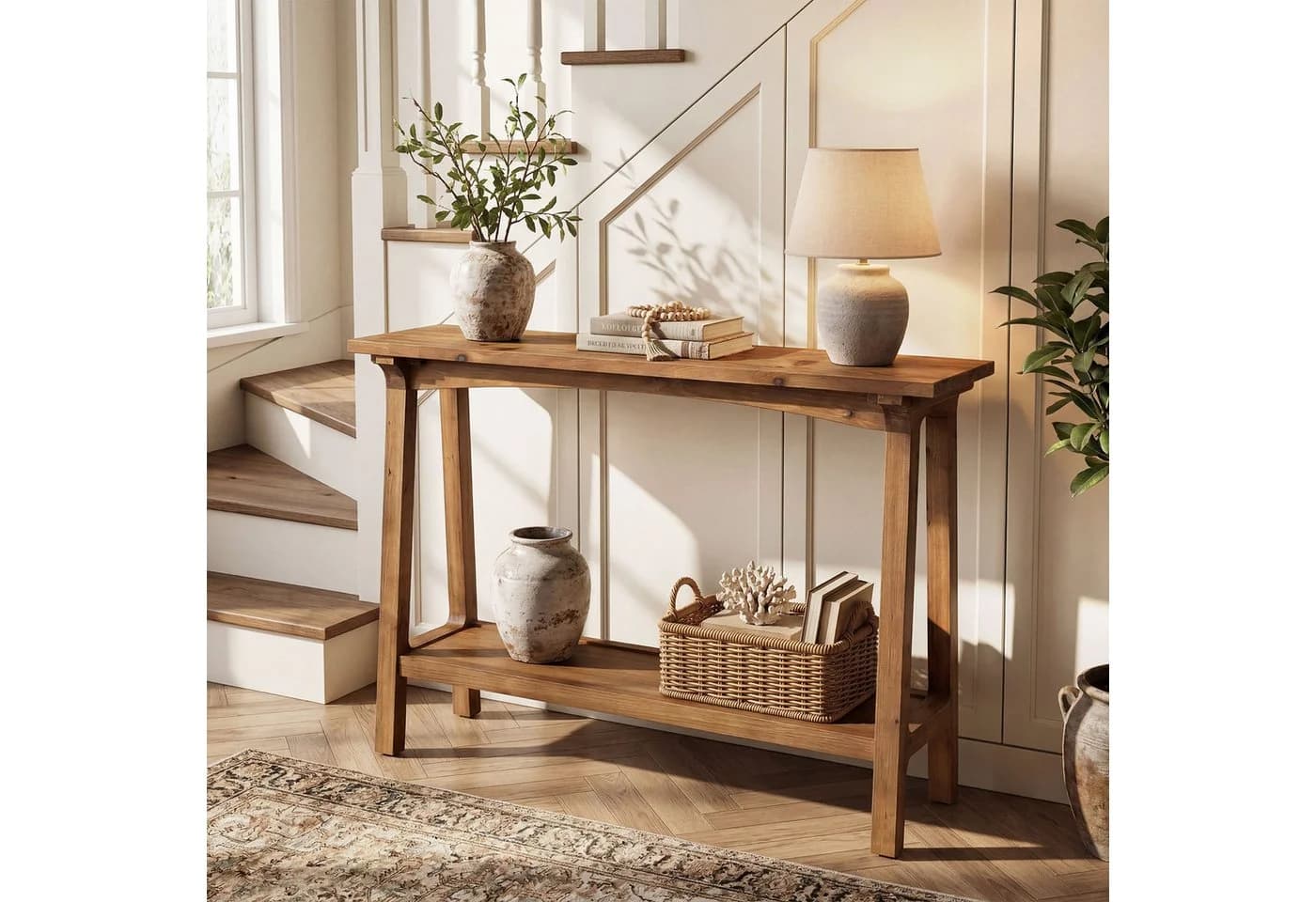 Tribesigns Konsolentisch 100 cm Massivholz Landhaus Braun